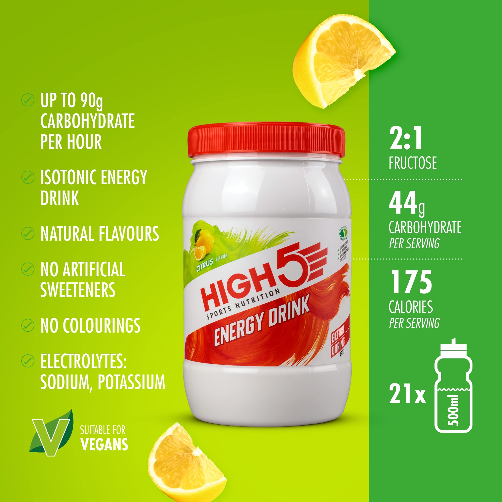HIGH5 Energy Drink Powder - 2:1 Fructose Sports Fuel | Citrus | 1kg (21 Servings) 2