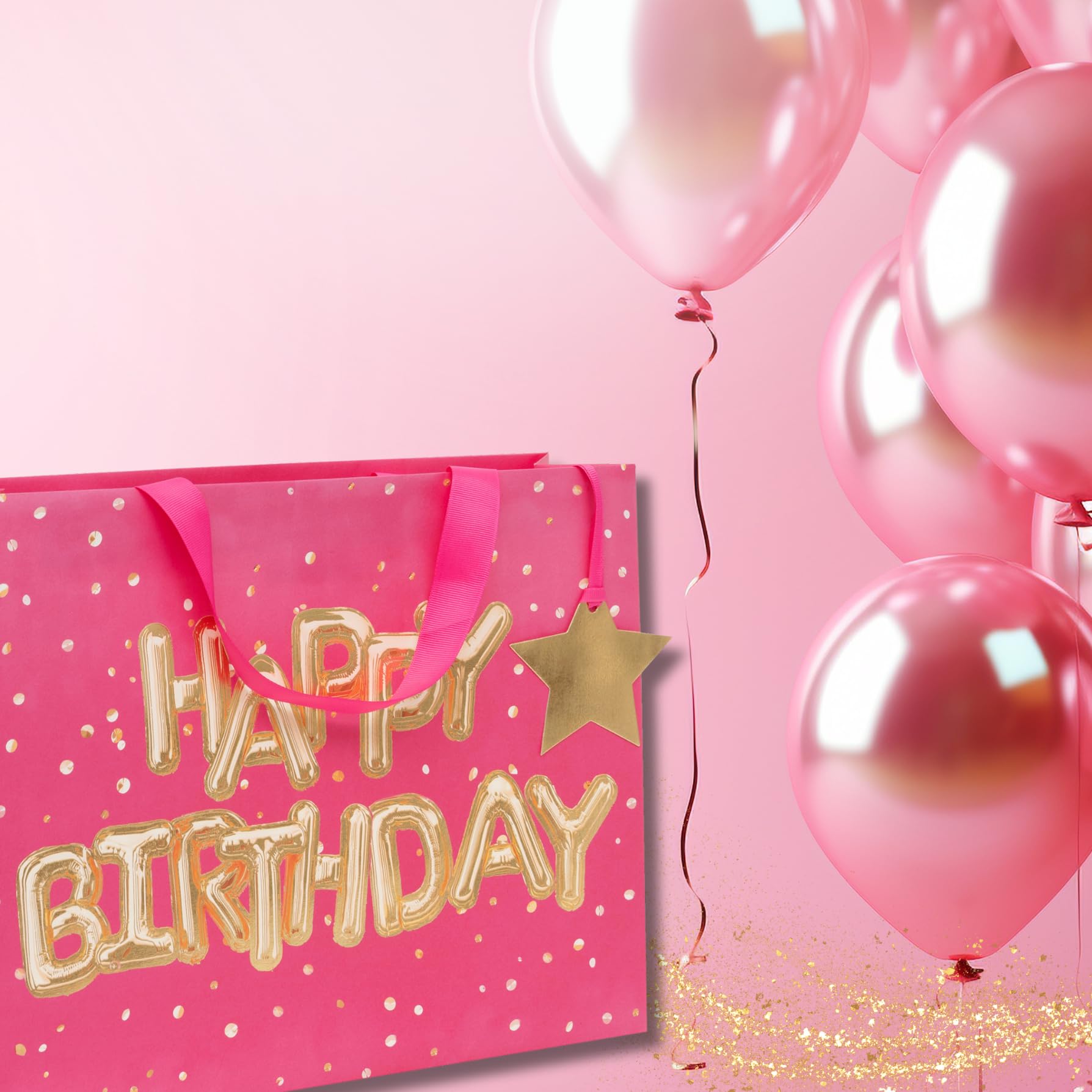 Glick Large Landscape Gift Bag - Helium Happy Birthday Pink | 275x355x100mm | Premium 210GSM Paper 3