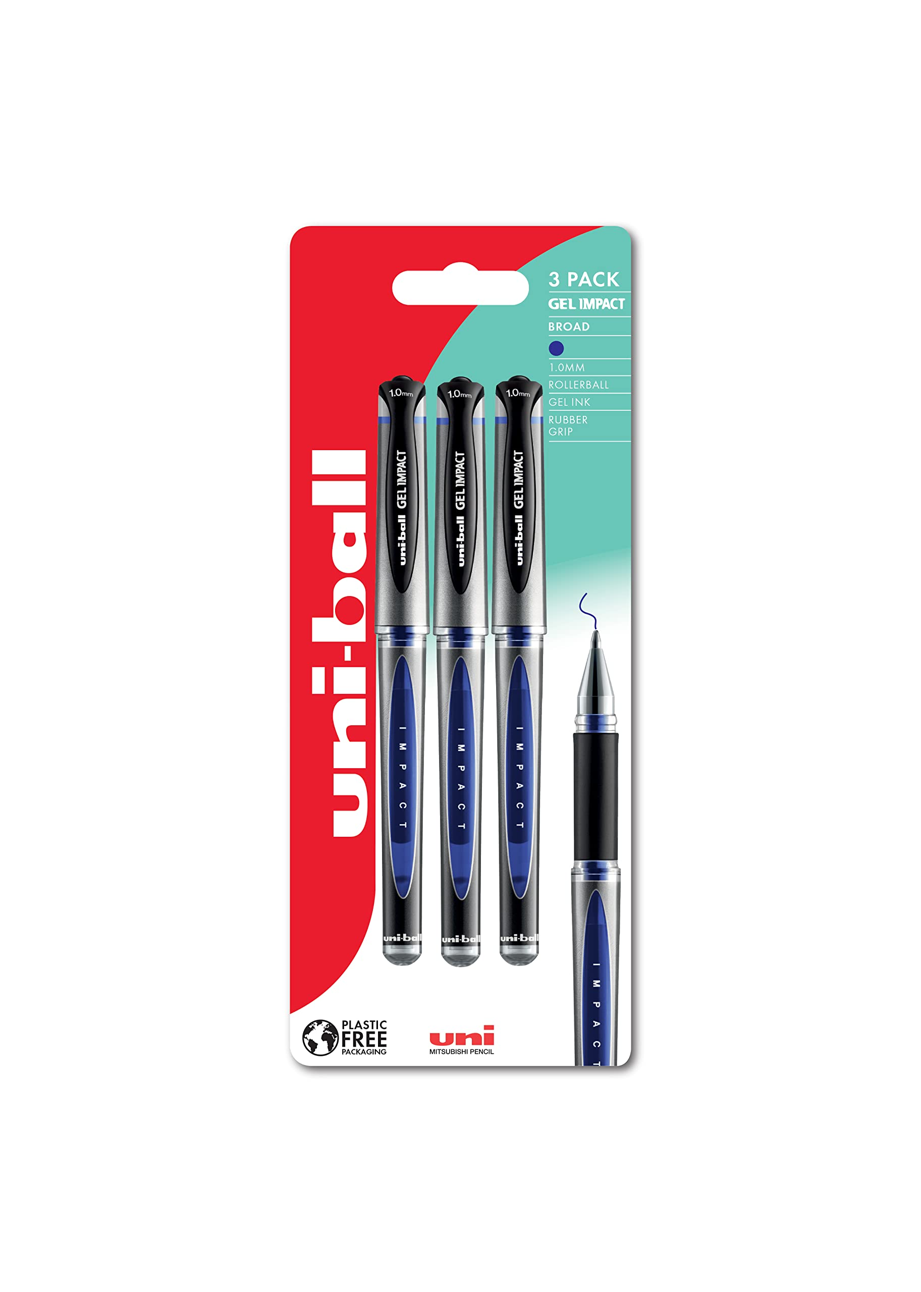 uni-ball UMN-153S Gel Impact Rollerball Pen - Broad 1.0mm Tip | Blue Ink | 3 Count Pack
