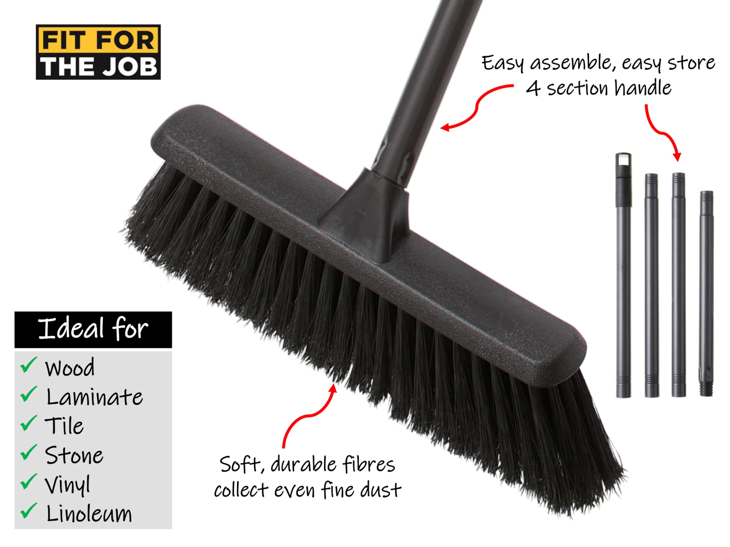 Fit For The Job Indoor Push Broom - Soft Fibres for Laminate, Vinyl & Tile | Lightweight Steel Handle 2