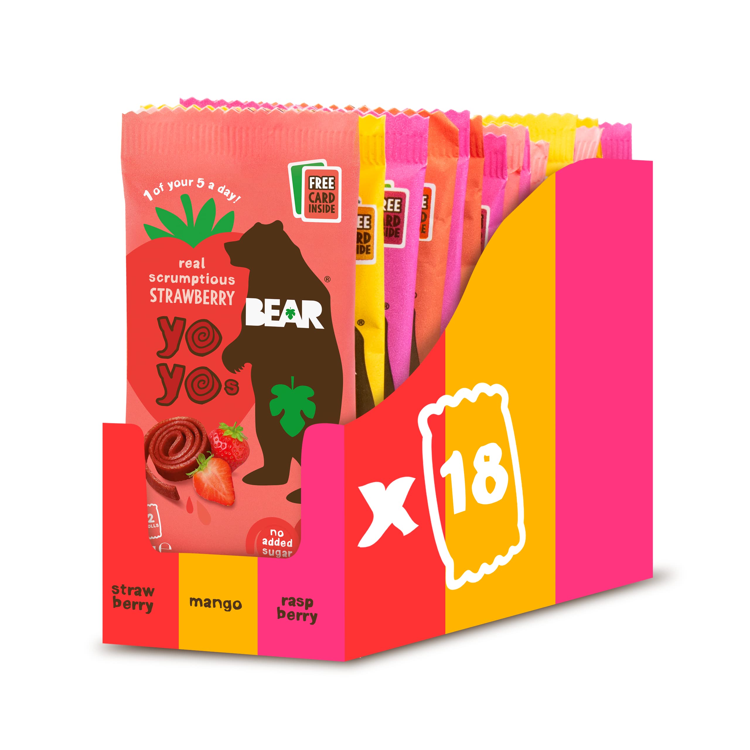BEAR Fruit Rolls Variety Pack - 18 Rolls (20g Each) | 100% Fruit, No Added Sugar 1