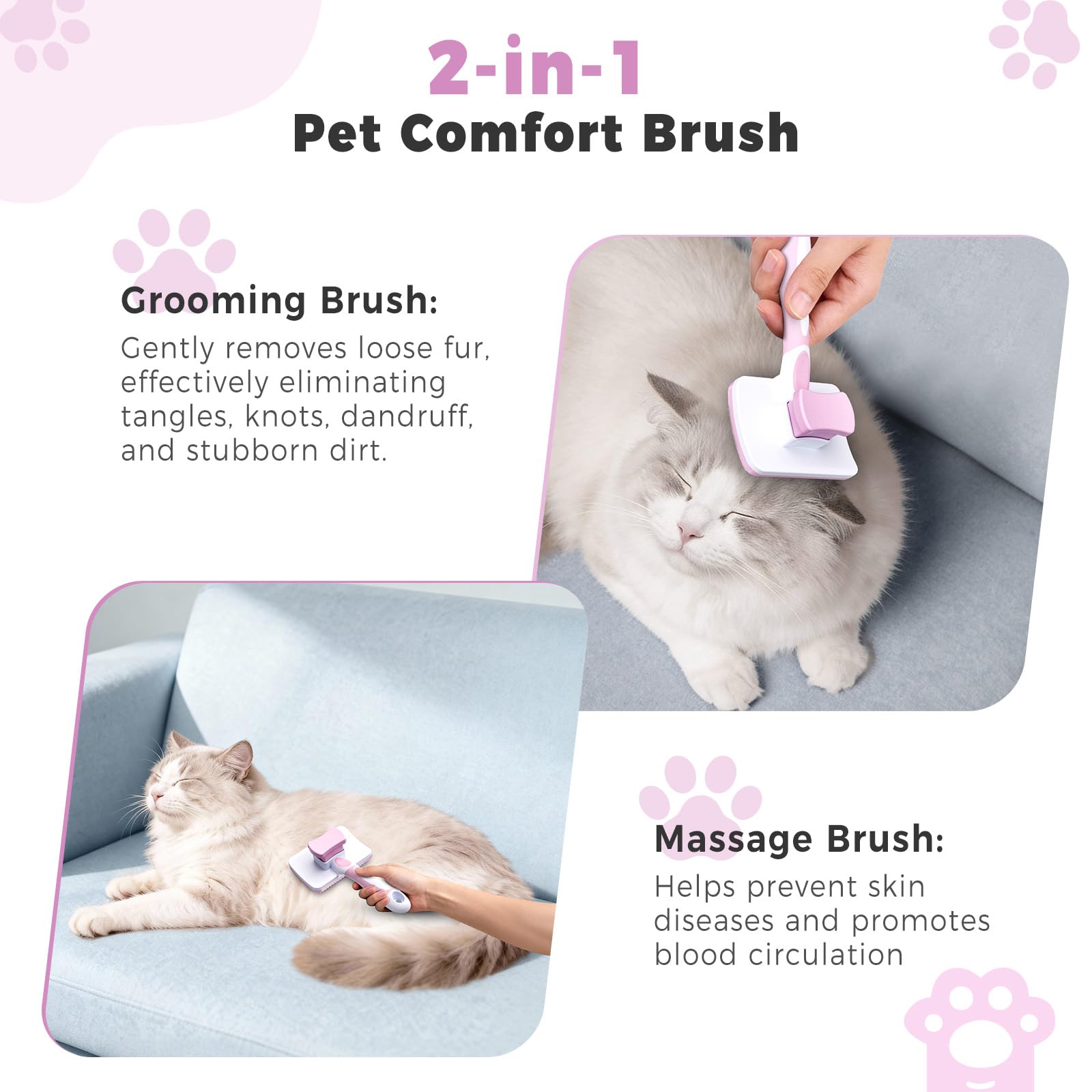 Diboniur Pet Brush - Self-Cleaning | Pink | Reduces Shedding for Long & Short Hair 6