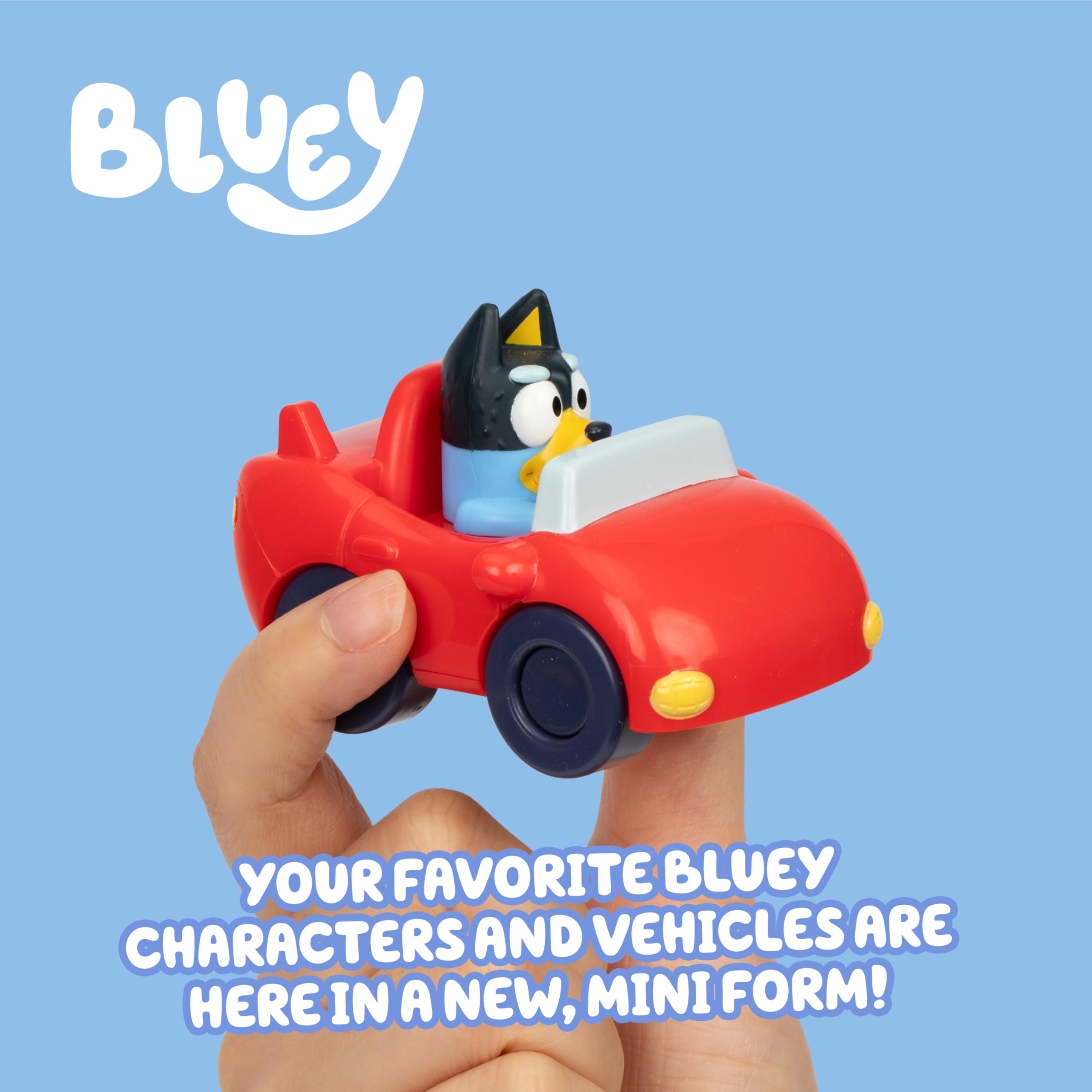 Bluey Mini Racers Set - 4 Popular Vehicles | Free-Rolling Wheels | Ages 3+