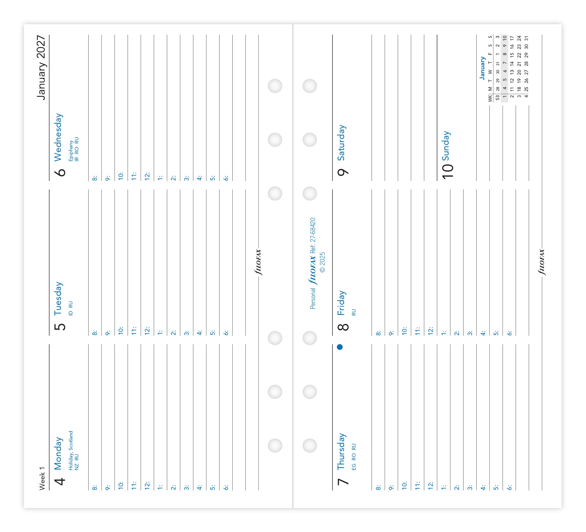 Filofax Personal 2027 Diary Refill - Week on Two Pages Horizontal | 95mm x 171mm 2