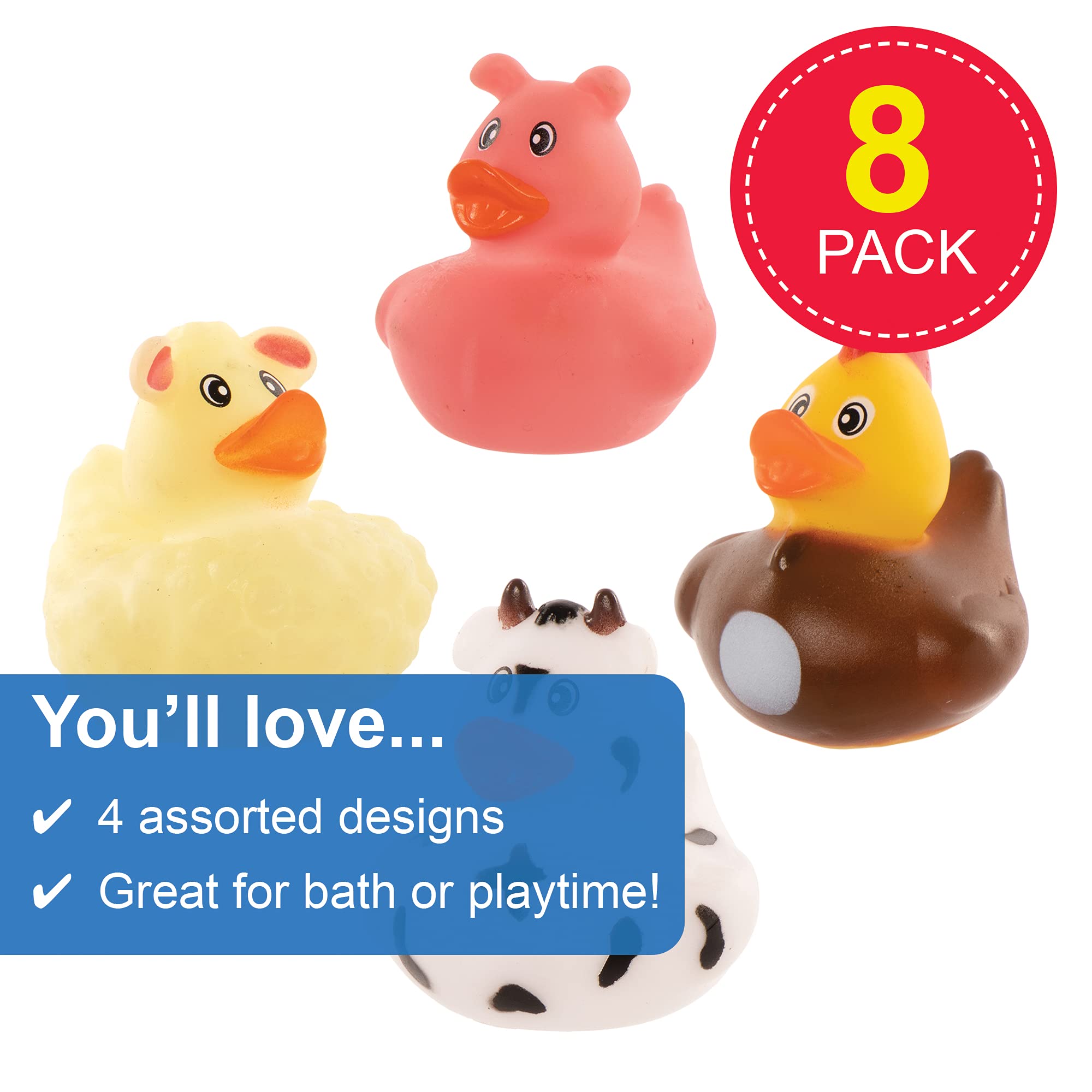 Baker Ross Farm Rubber Duck Bath Toys - Pack of 8 | 6 cm Ducks | Ages 3+