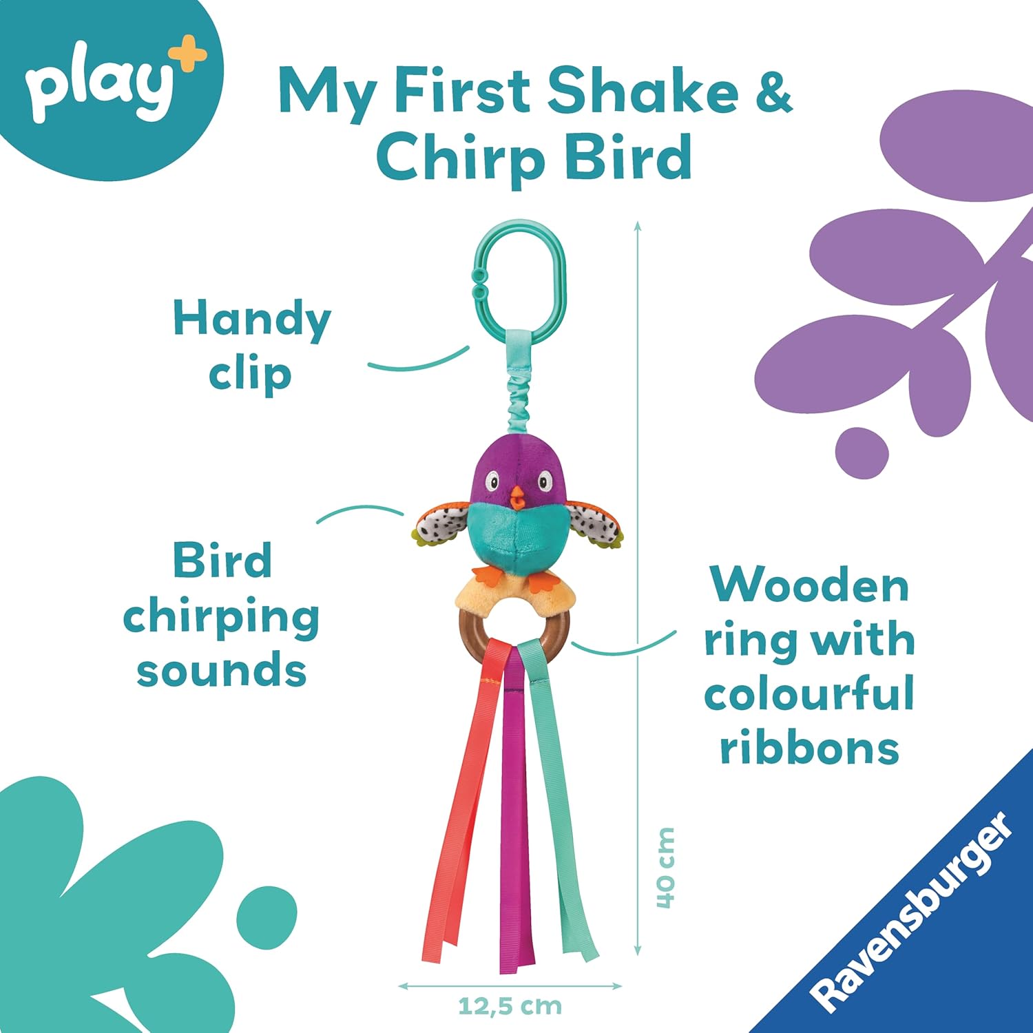 Ravensburger Play+ Cuddle & Play Bird - Soft Plush Sensory Toy for Newborns 0 Months+