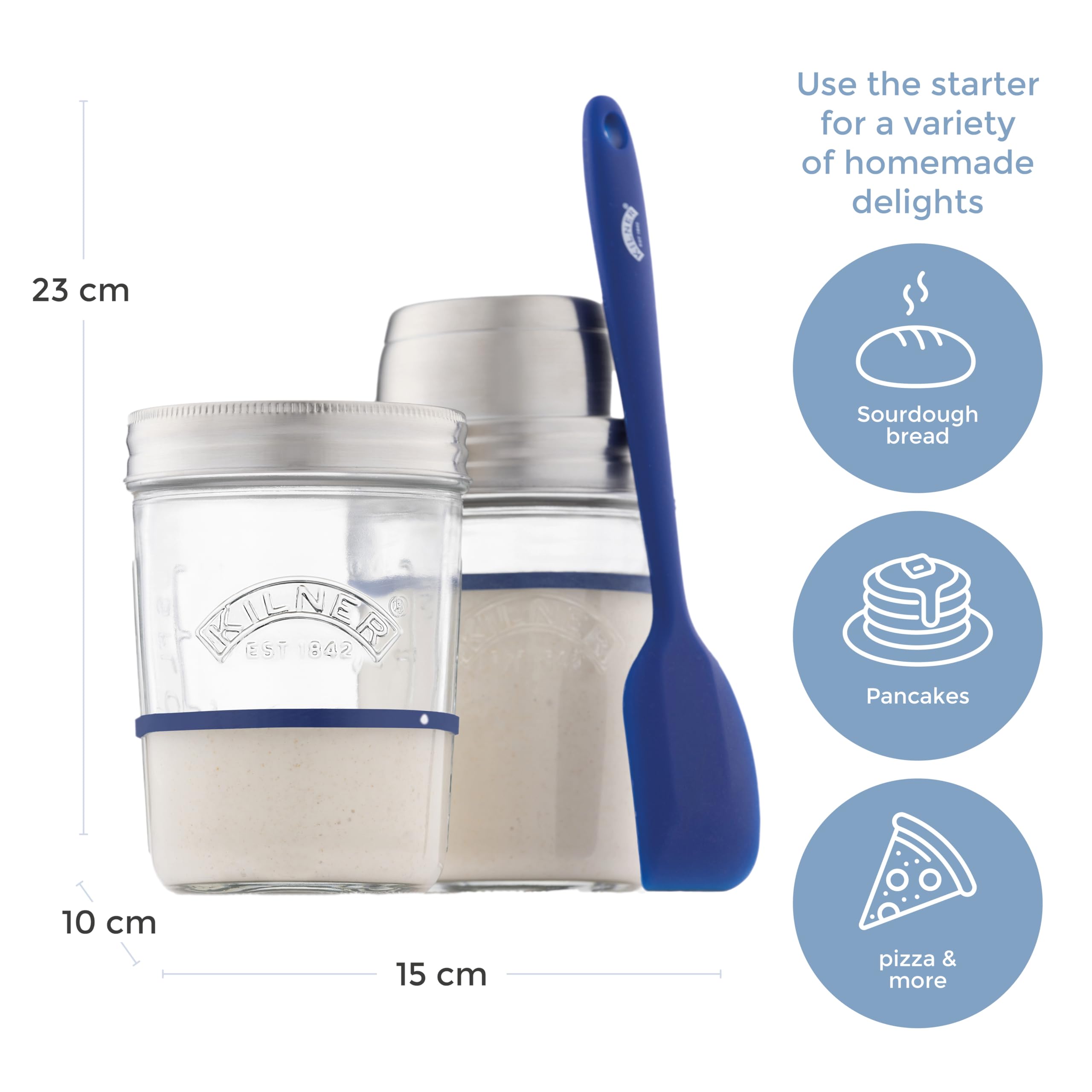 Kilner Sourdough Starter Set with 2 Jars, Measuring Lid, Spatula, and Recipe Booklet 2