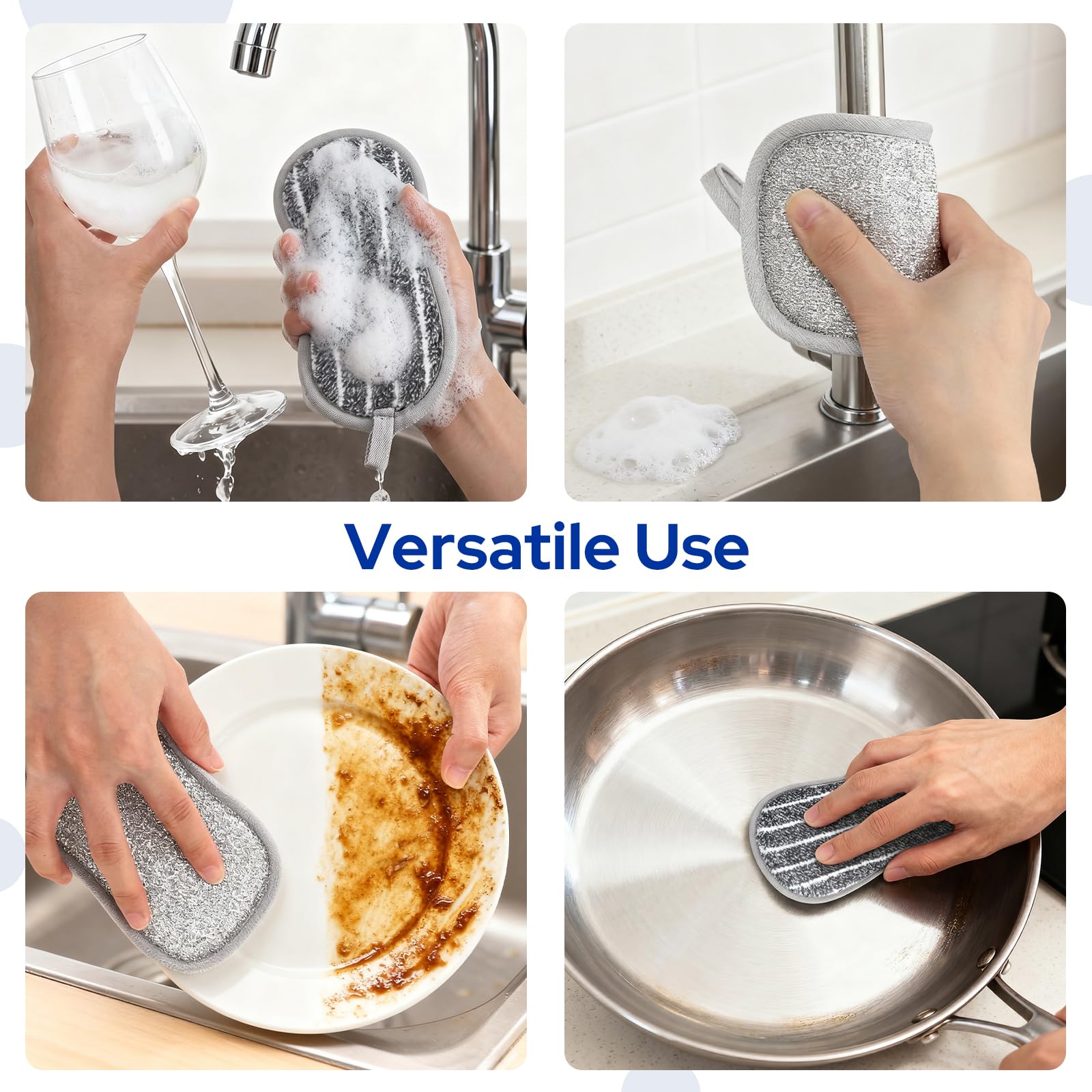 Euqvunn 8 Pack Dual-Sided Kitchen Cleaning Sponges | Non-Scratch | Grey 8