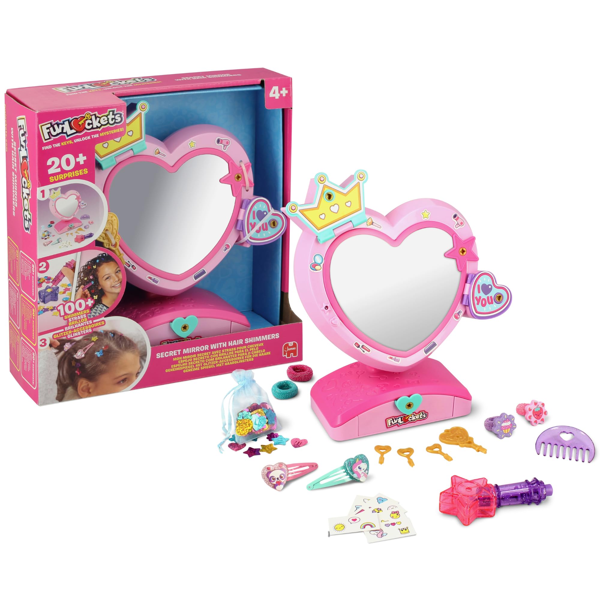 Funlockets Secret Mirror with Hair Shimmers - Tangle-Free Glitter Hair Styling Kit for Kids 2