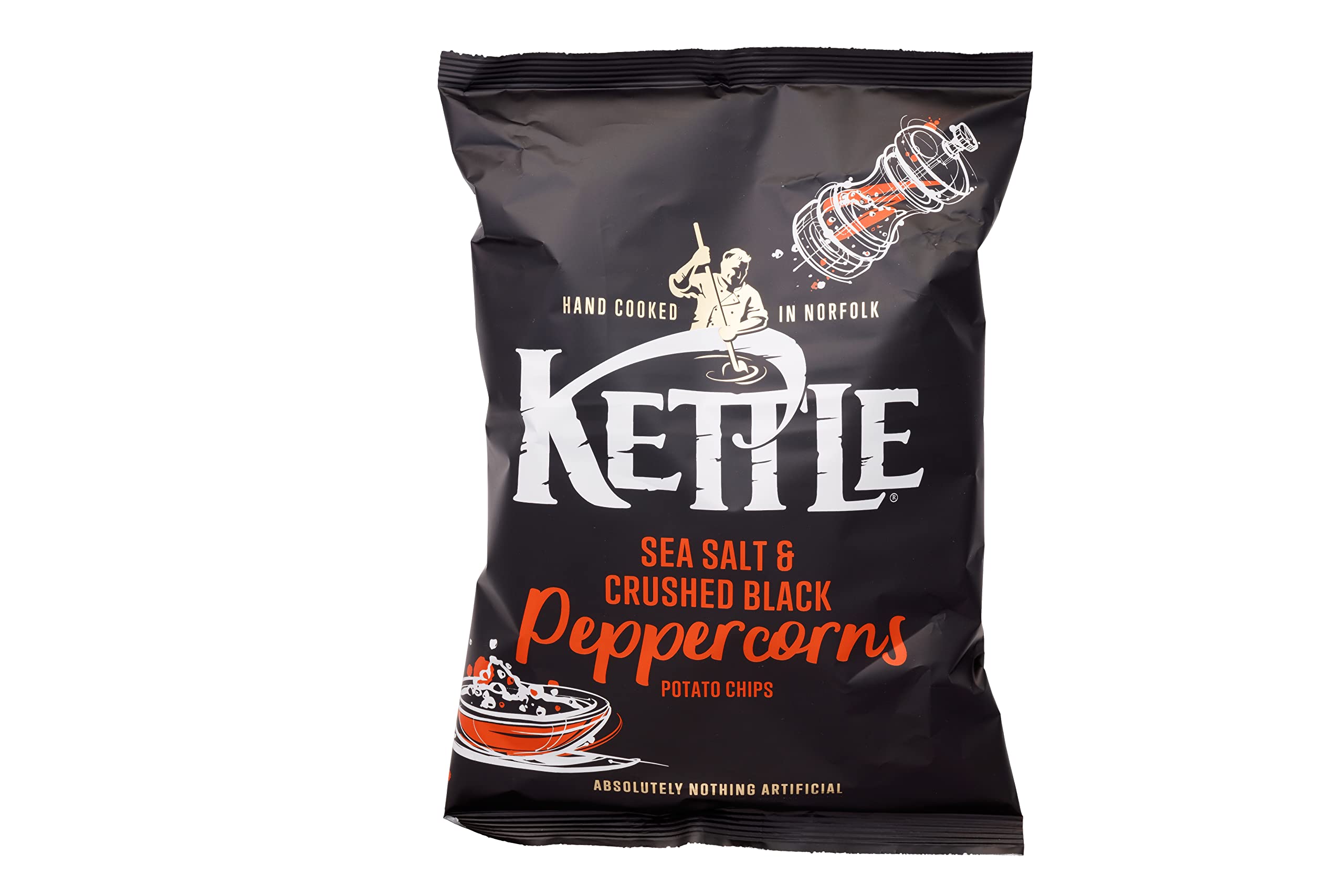 Kettle Sea Salt with Crushed Black Peppercorns Chips - 130g Single Bag | Hand Cooked 1
