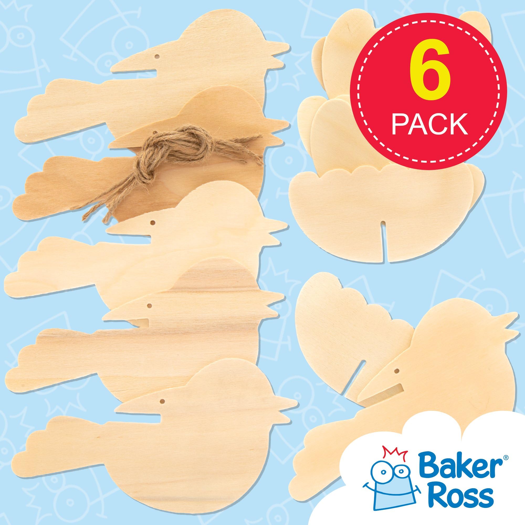 Baker Ross 3D Wooden Birds Craft Kit - Pack of 6 | Paint Your Own | Ages 3+