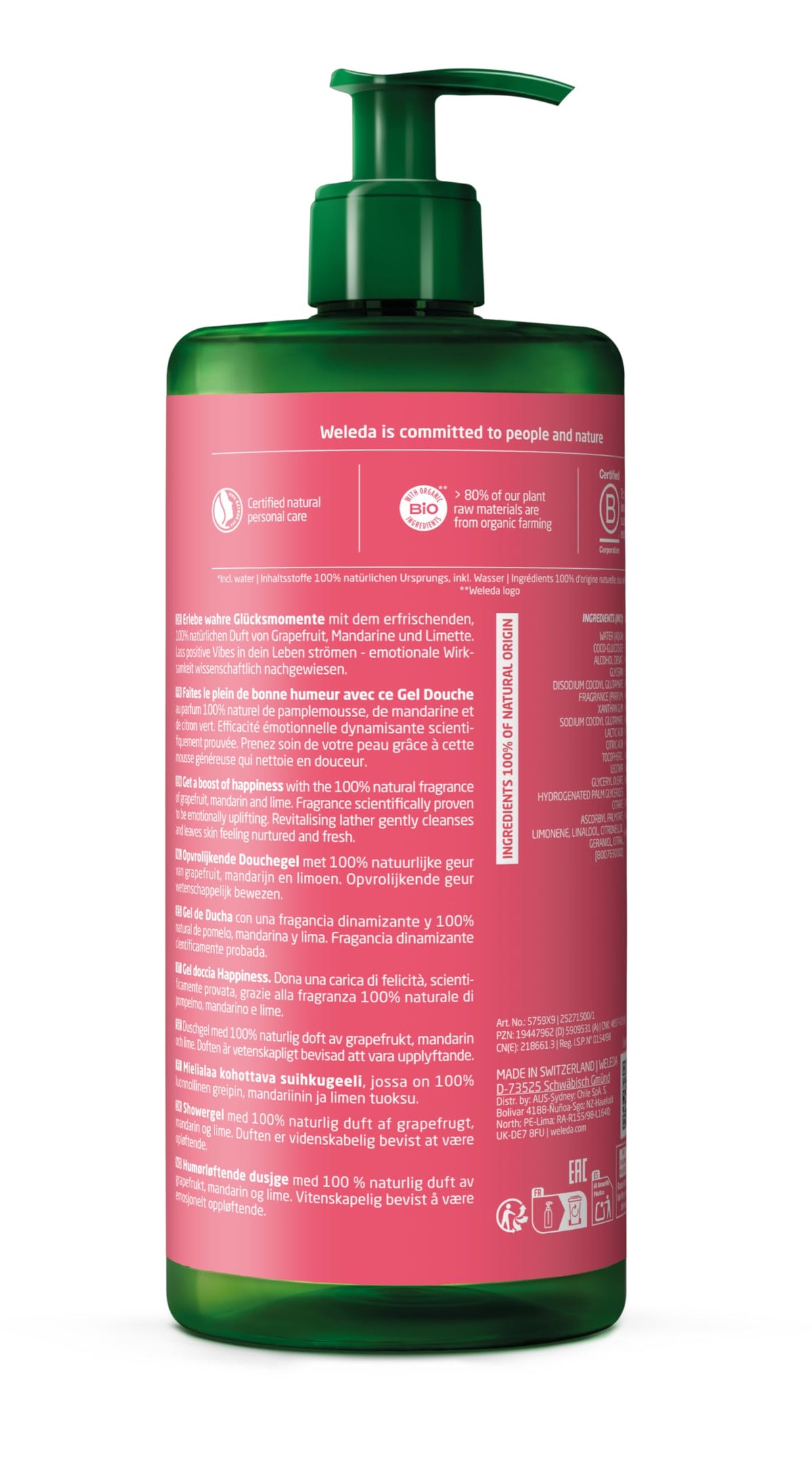 WELEDA Happiness Shower Gel - Uplifting Grapefruit Scent, 750ml
