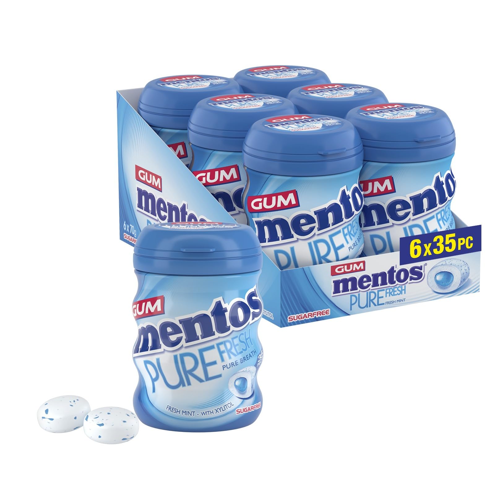 MENTOS Pure Fresh Fresh Mint Chewing Gum - Sugar-Free, Xylitol, 6 Pack of 35 Pieces 1