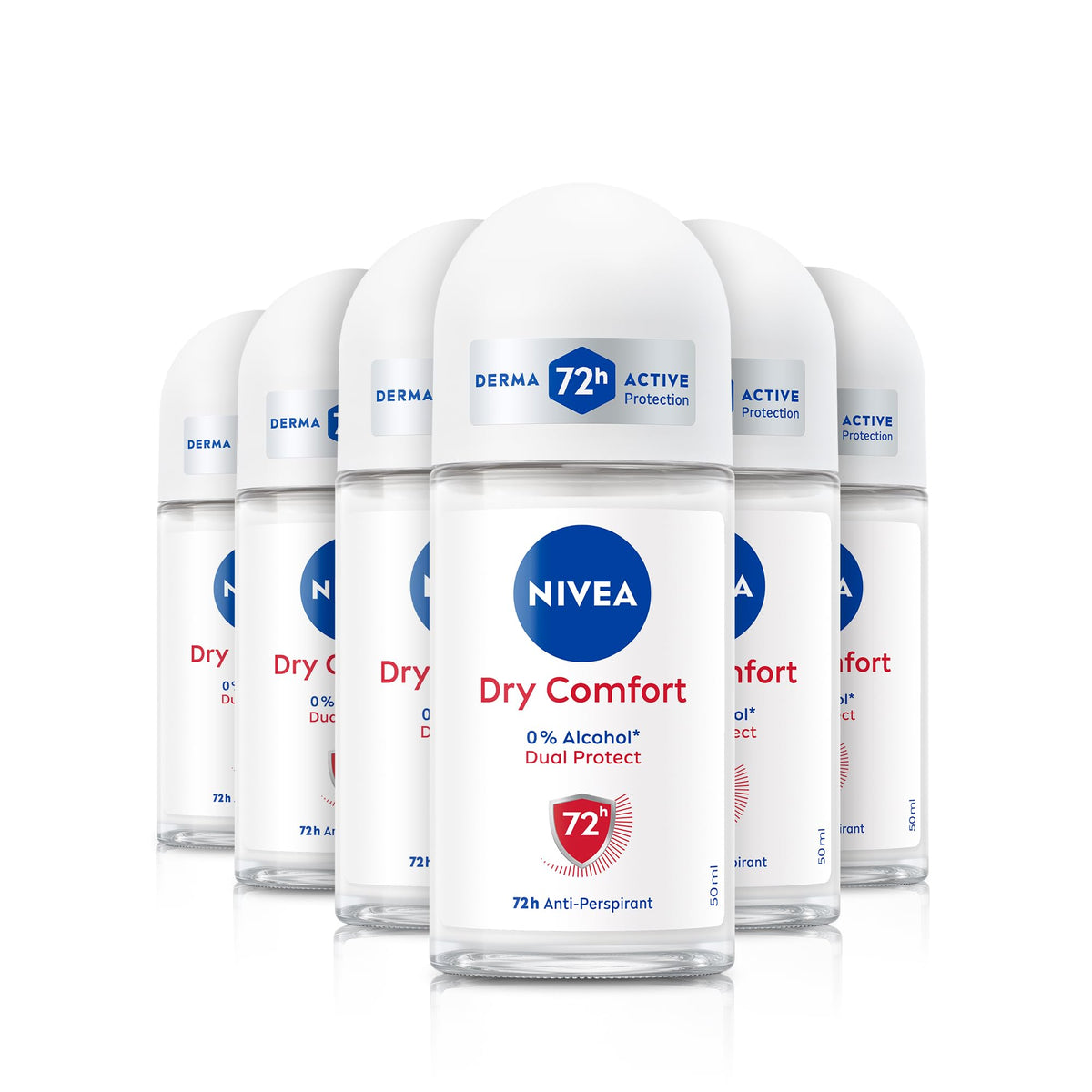 NIVEA Dry Confidence 72H Anti-Perspirant Roll-On Deodorant - 6 x 50ml, Women