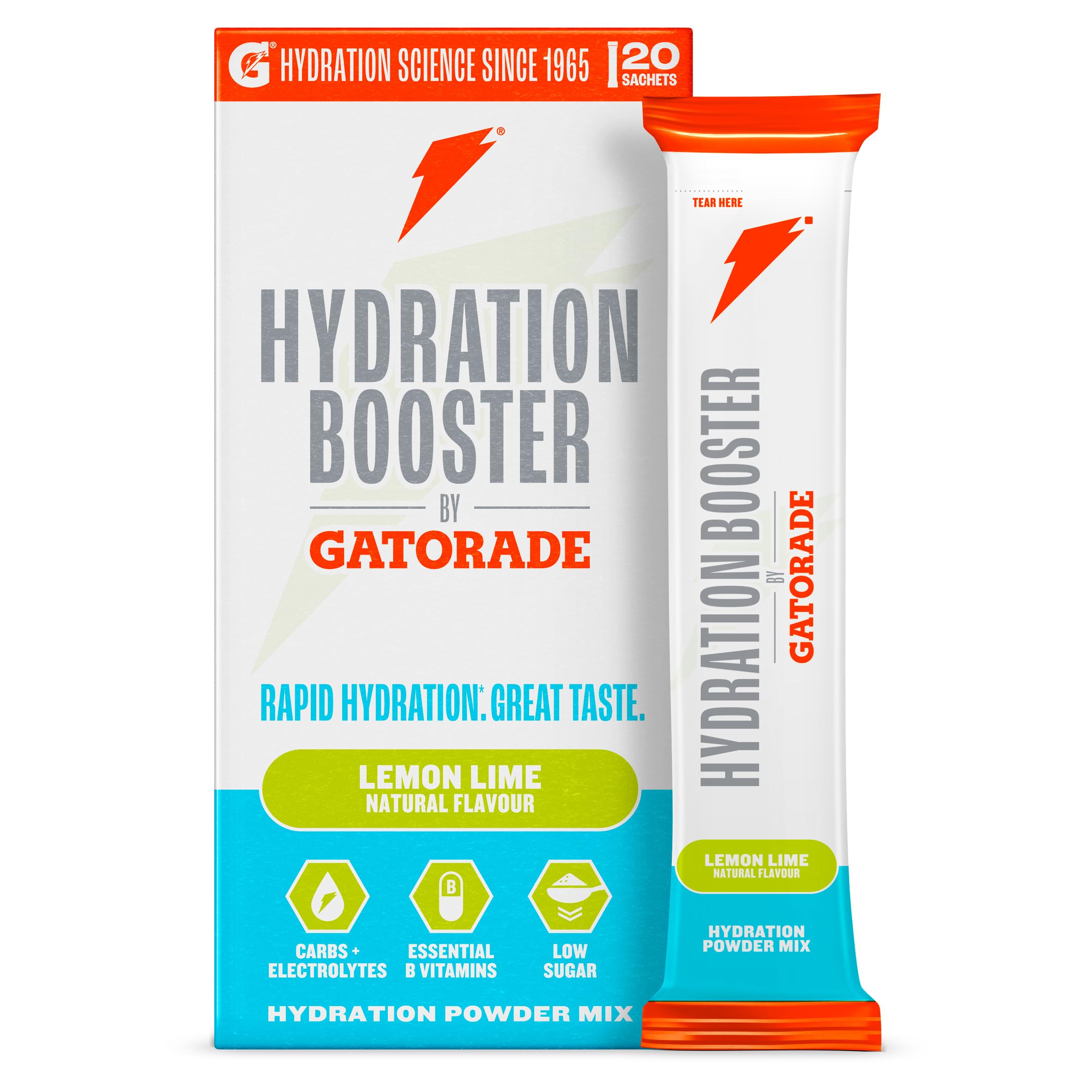 Gatorade Hydration Booster Lemon & Lime Powder Sachets - Electrolytes & Vitamins (Pack of 20)