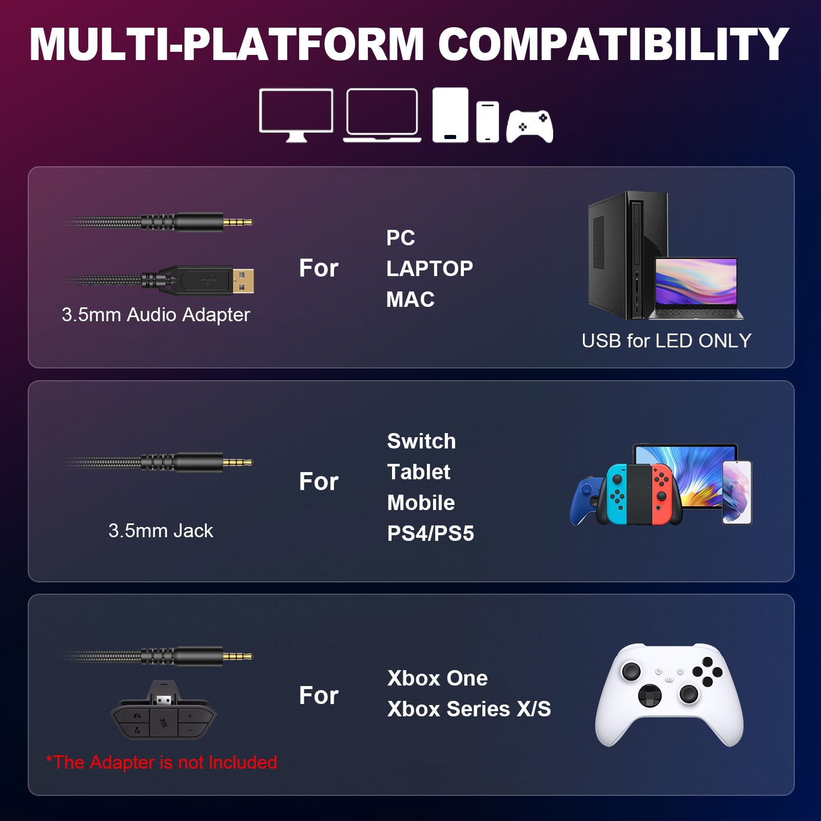 Krysenix PG1 RGB Gaming Headset - Multi-Platform Compatible, Stereo Surround Sound, Noise-Canceling Mic 6