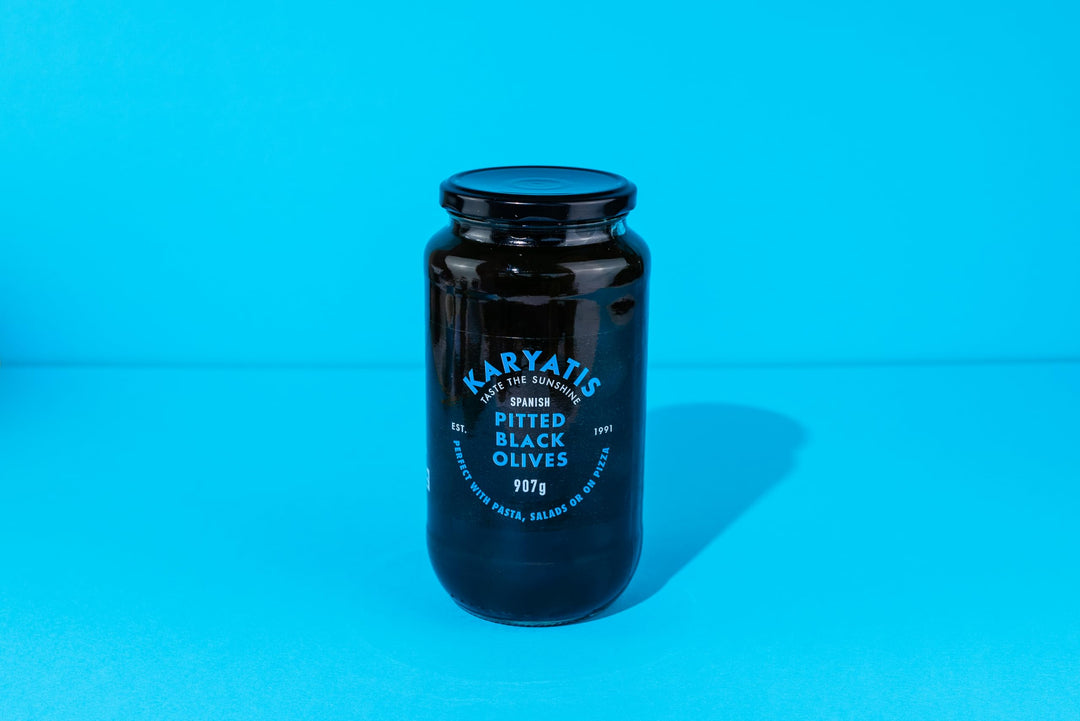 Karyatis Spanish Black Pitted Hojiblanca Olives in Brine 907g