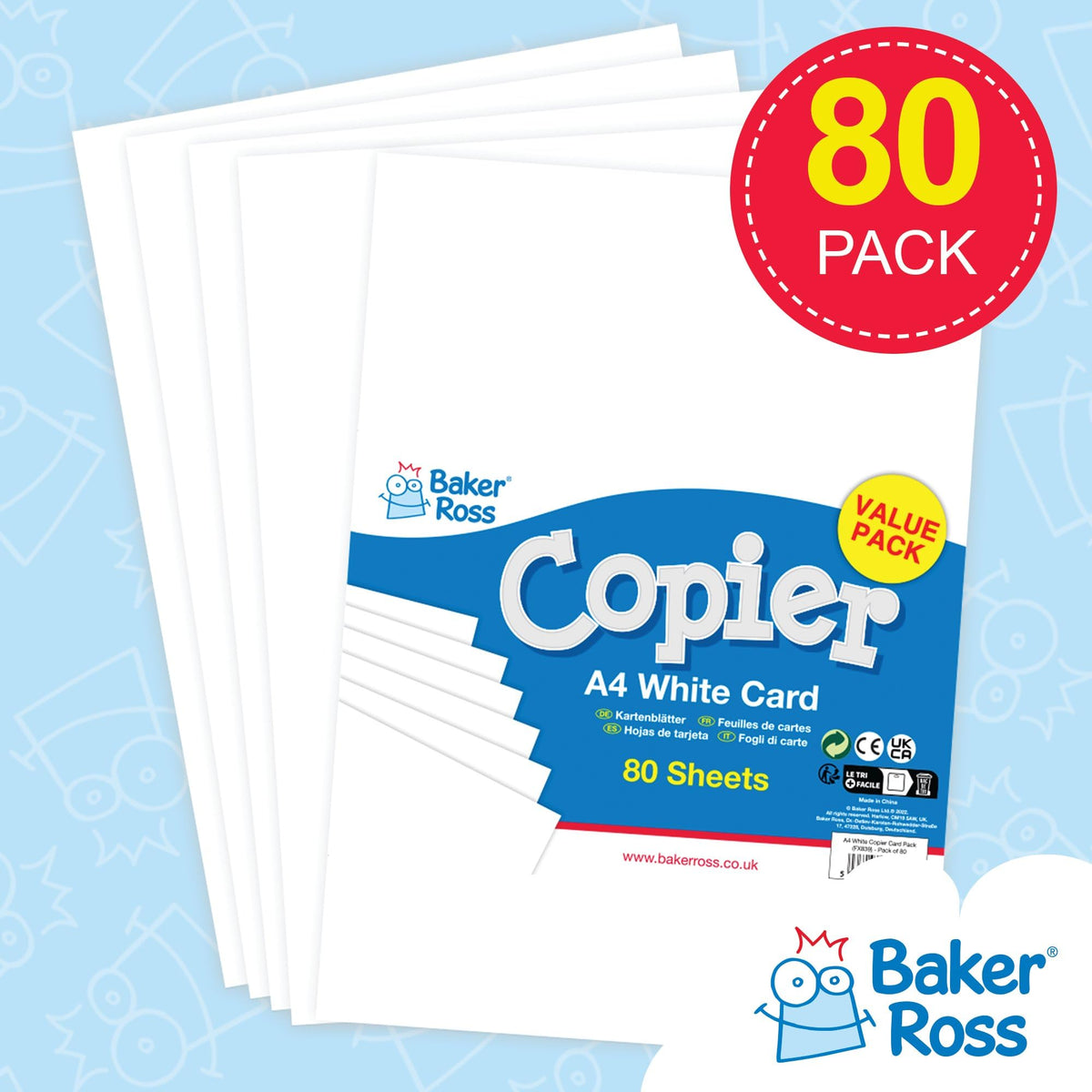 Baker Ross A4 White Copier Card - 80 Sheets, 160gsm