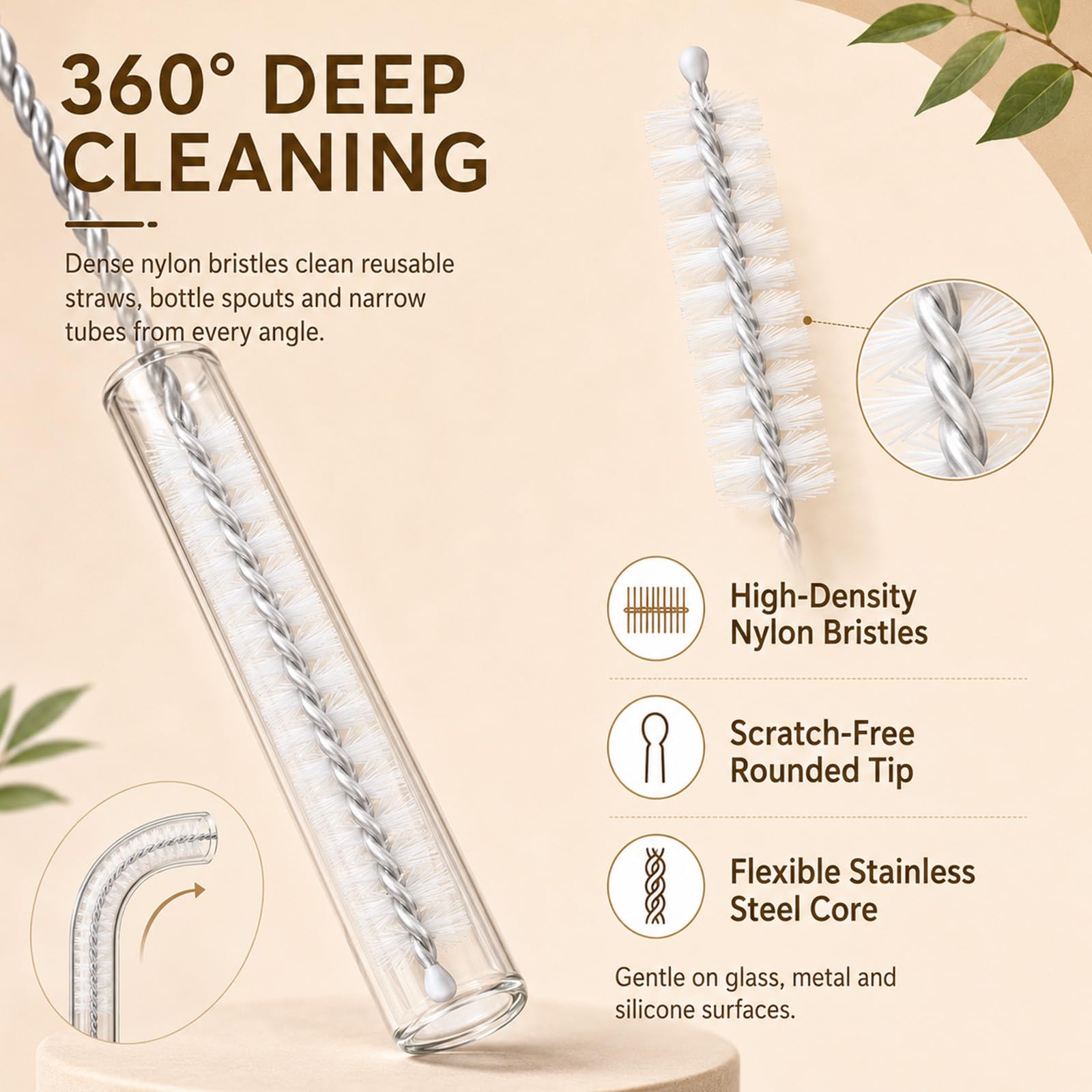 Admygo Bottle Brush - 10 Pcs Nylon Bristle Cleaner for Straws & Narrow Necks | 17.5cm Length 3