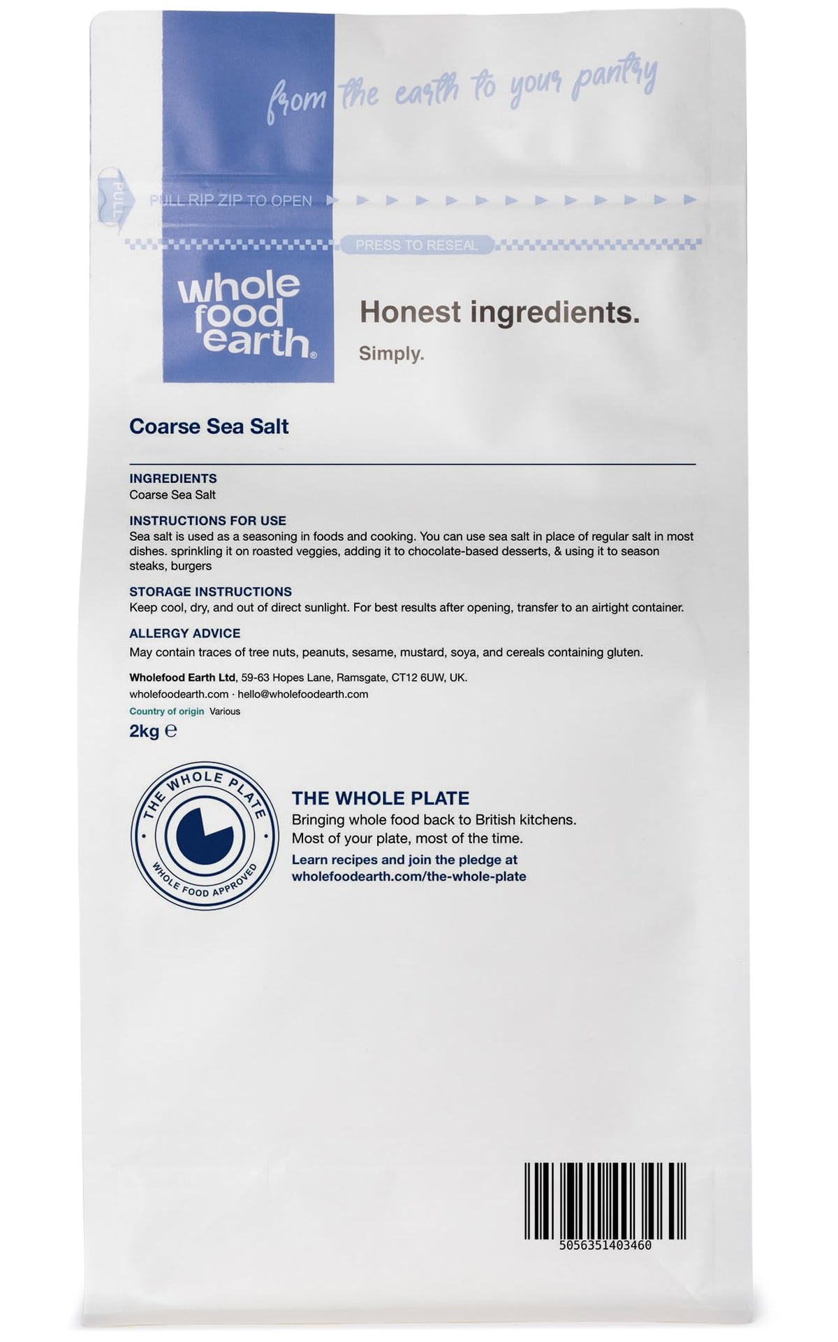 Wholefood Earth Coarse Sea Salt - 2 kg