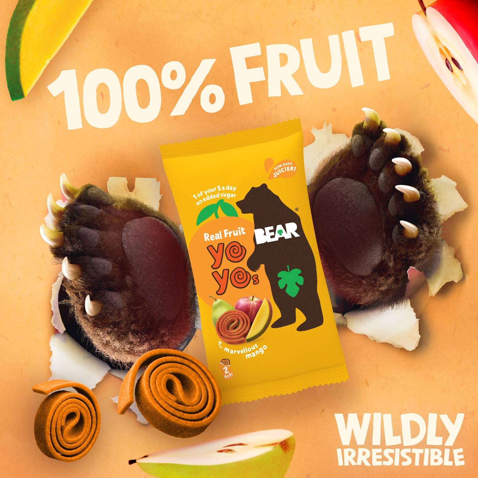 BEAR Mango Yoyos - Dried Fruit Rolls - 100% Natural, No Added Sugar - 5 Packs (20g Each) 2