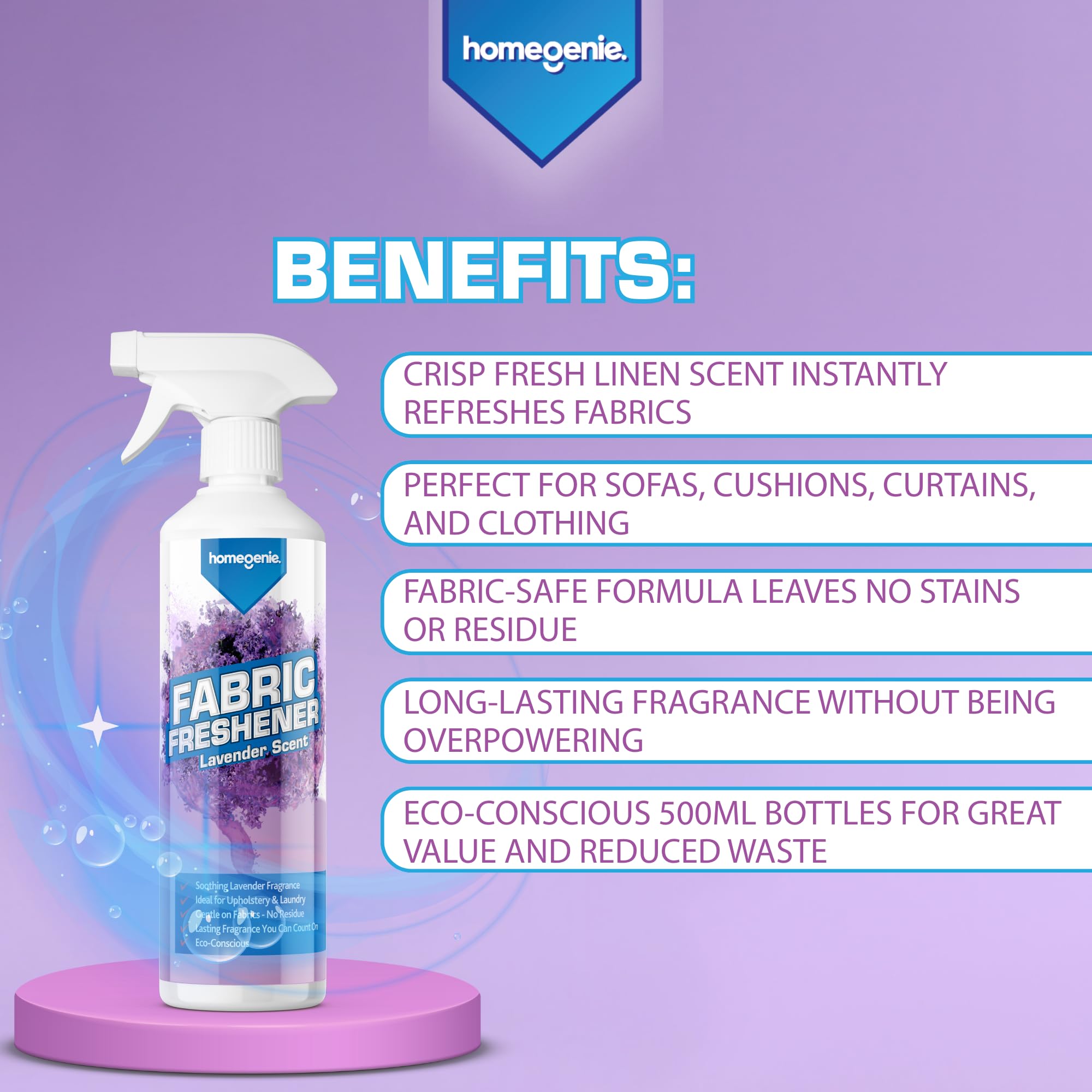 HomeGenie Fabric Freshener Spray - Lavender Scent | 500ml Bottle
