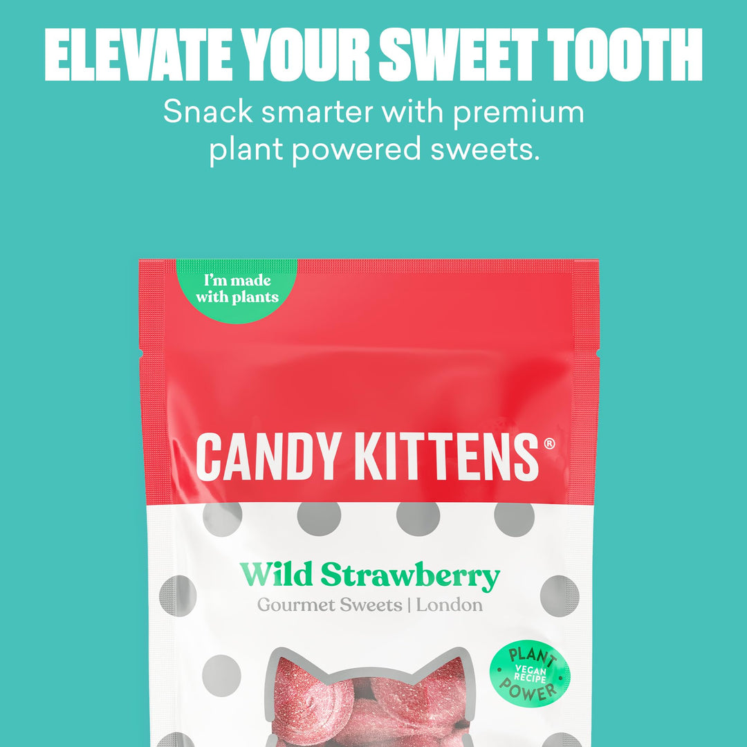 Candy Kittens Wild Strawberry Vegan Sweets – 140g Fizzy Treats with Real Fruit Juice, No Artificial Flavours