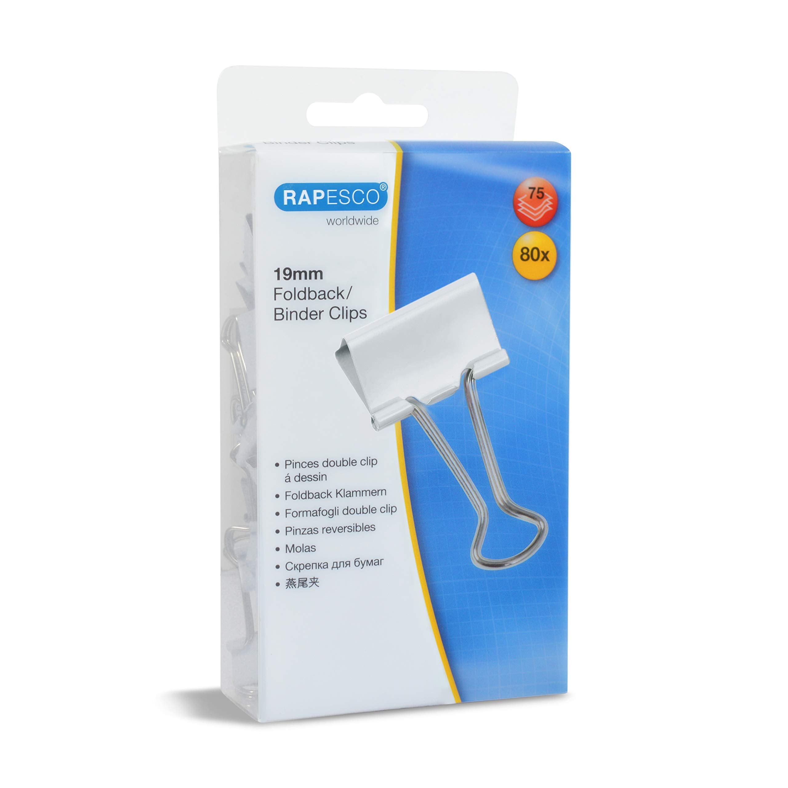 RAPESCO 1493 Foldback Clips - 19mm, White, 80 Pack | Tempered Steel, Reusable 1