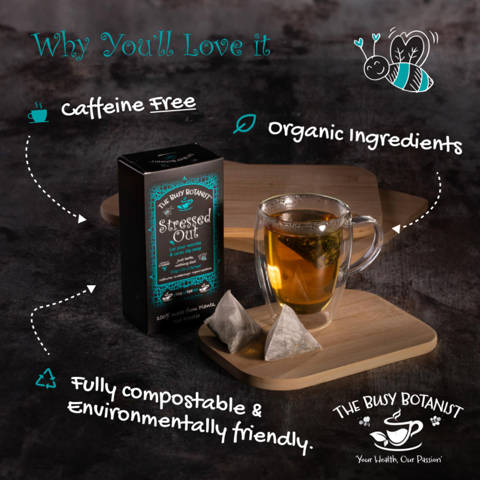 Stressed Out Herbal Tea with Valerian Root, Chamomile & Ashwagandha - 30 Caffeine Free Biodegradable Tea Bags 13