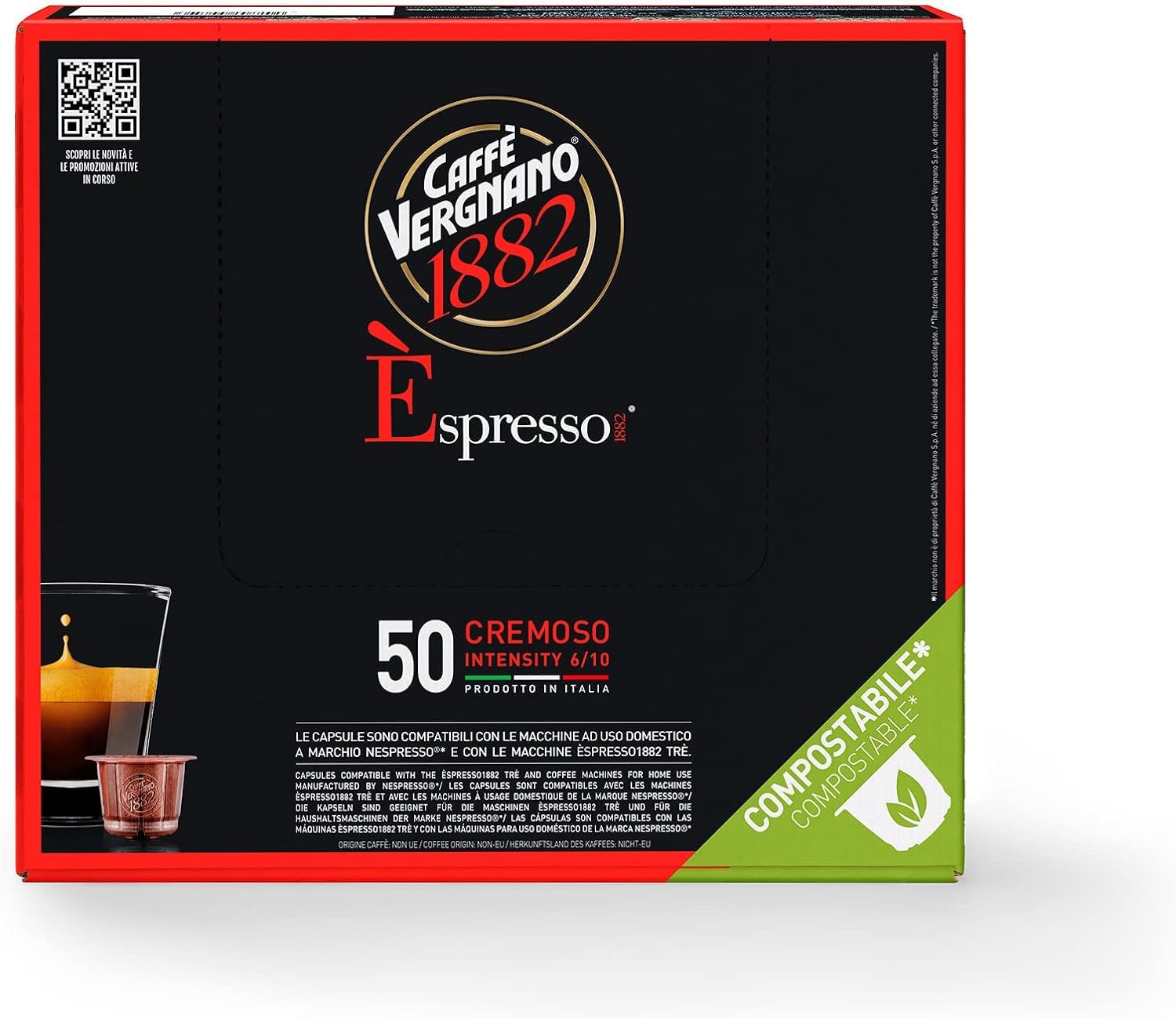 Caffè Vergnano 1882 Èspresso - Compostable Coffee Capsules for Nespresso® and Èspresso1882 TRÈ Machines (50 Capsules) 1