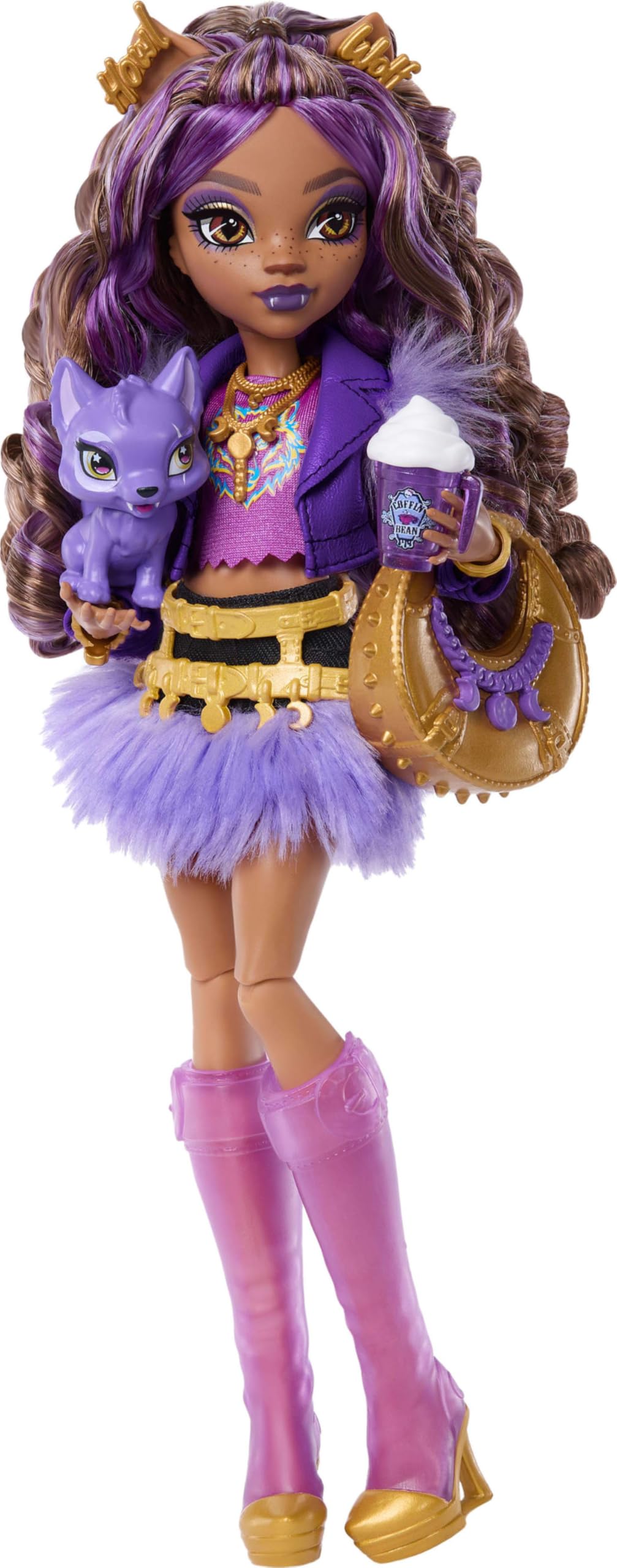 Monster High Clawdeen Wolf Doll - Purple Moto Jacket & Furry Skirt with Accessories 2