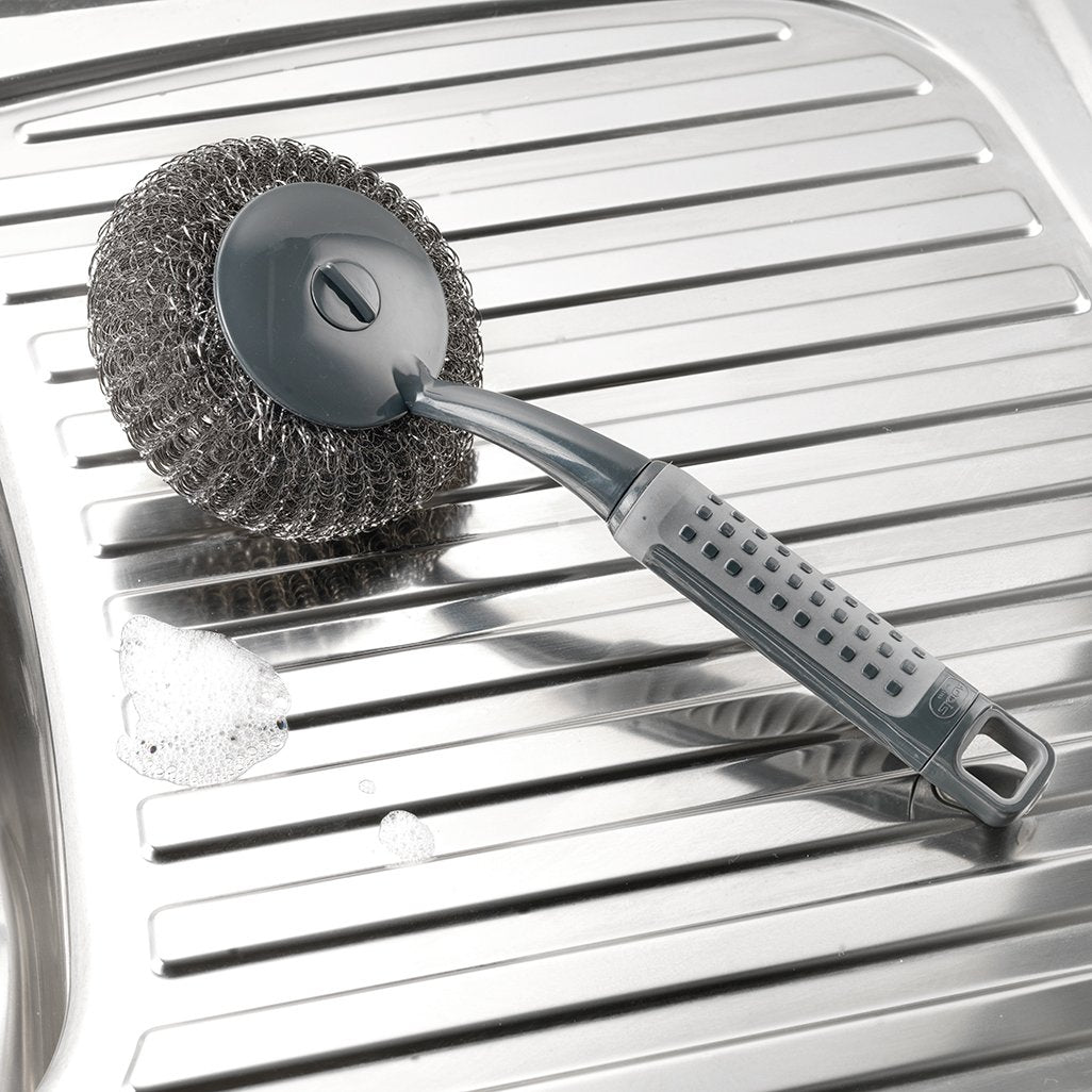 Addis 517706 ComfiGrip Long Handled Scourer Scrub Brush | Metallic Graphite | 26 x 10 x 12 cm 2