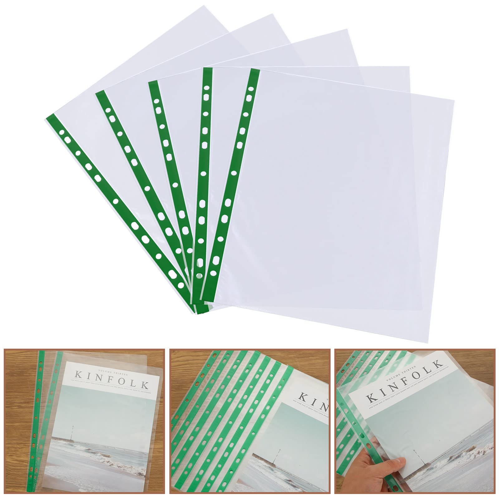 ASelected 100 PCS A4 Punched Poly Pockets - Clear Plastic File Folders | 15 Sheet Capacity 6