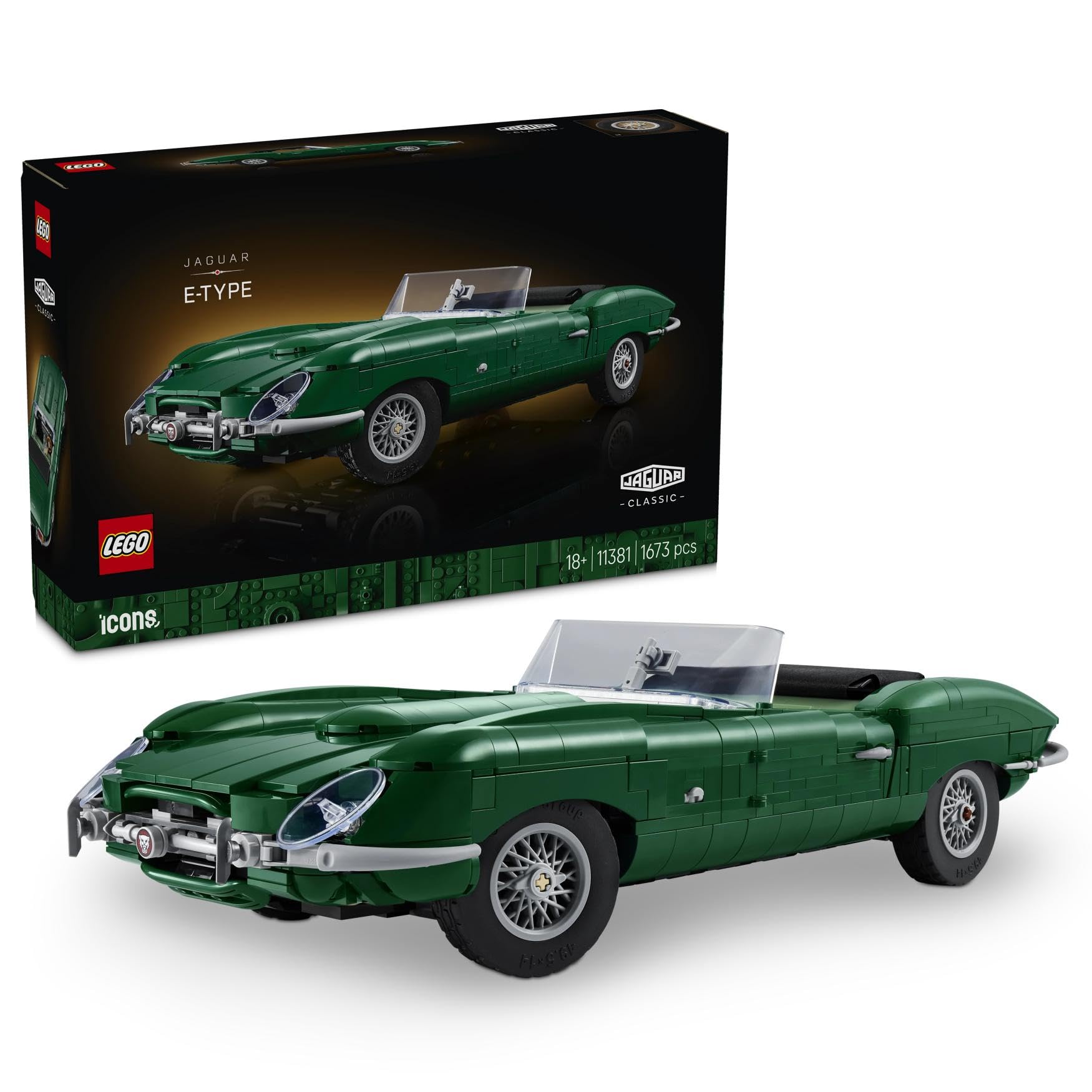 LEGO Icons Jaguar E-Type - Classic Sports Car Model Kit for Adults | 18+ Age Range | 11381