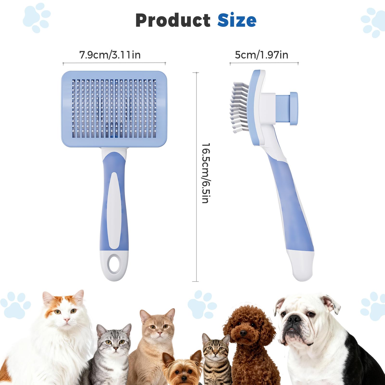 Diboniur Pet Brush - Self Cleaning | Stainless Steel Bristles for Long & Short Hair | Blue