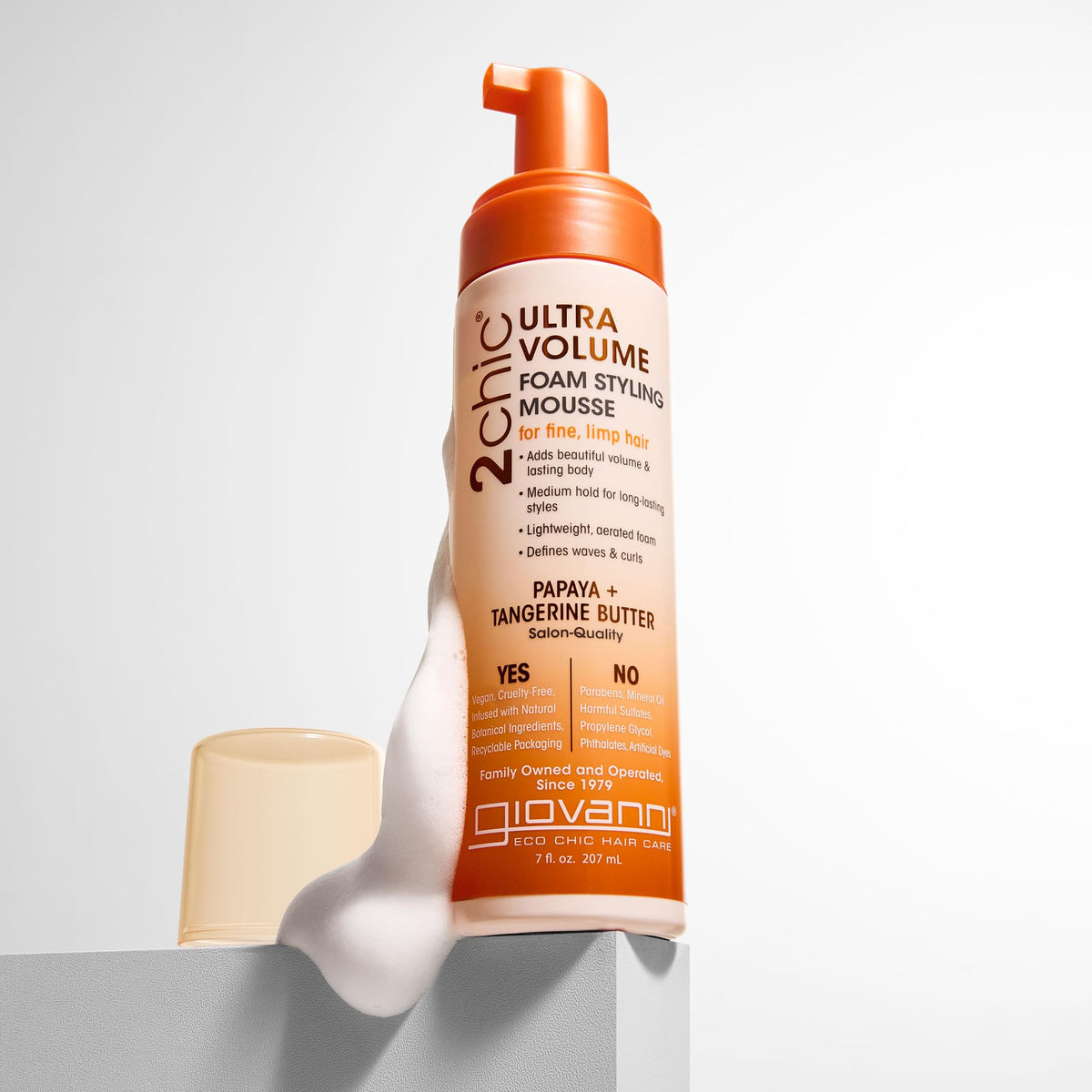 Giovanni 2chic Ultra Volume Foam Styling Mousse - Volumizing, Color Protection, Non-Greasy | 207 ml