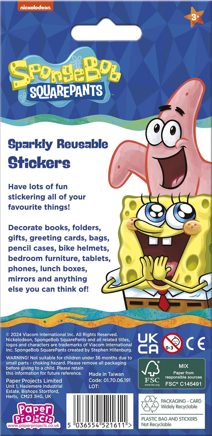 Paper Projects SpongeBob SquarePants Sparkly Reusable Foil Stickers - 1 Sheet