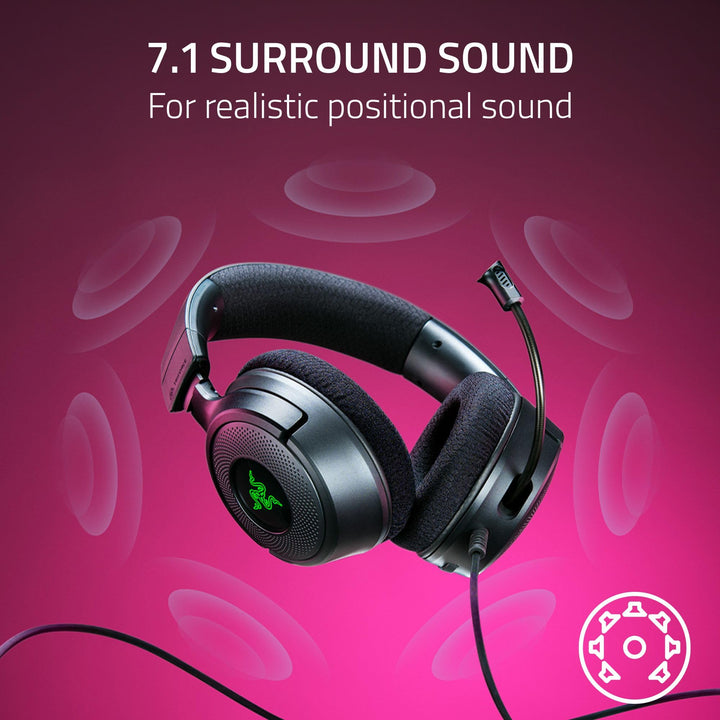 Razer Kraken V4 X - Wired PC Gaming Headset with TriForce 40mm Drivers, 7.1 Surround Sound, Retractable Mic & Chroma RGB - Black