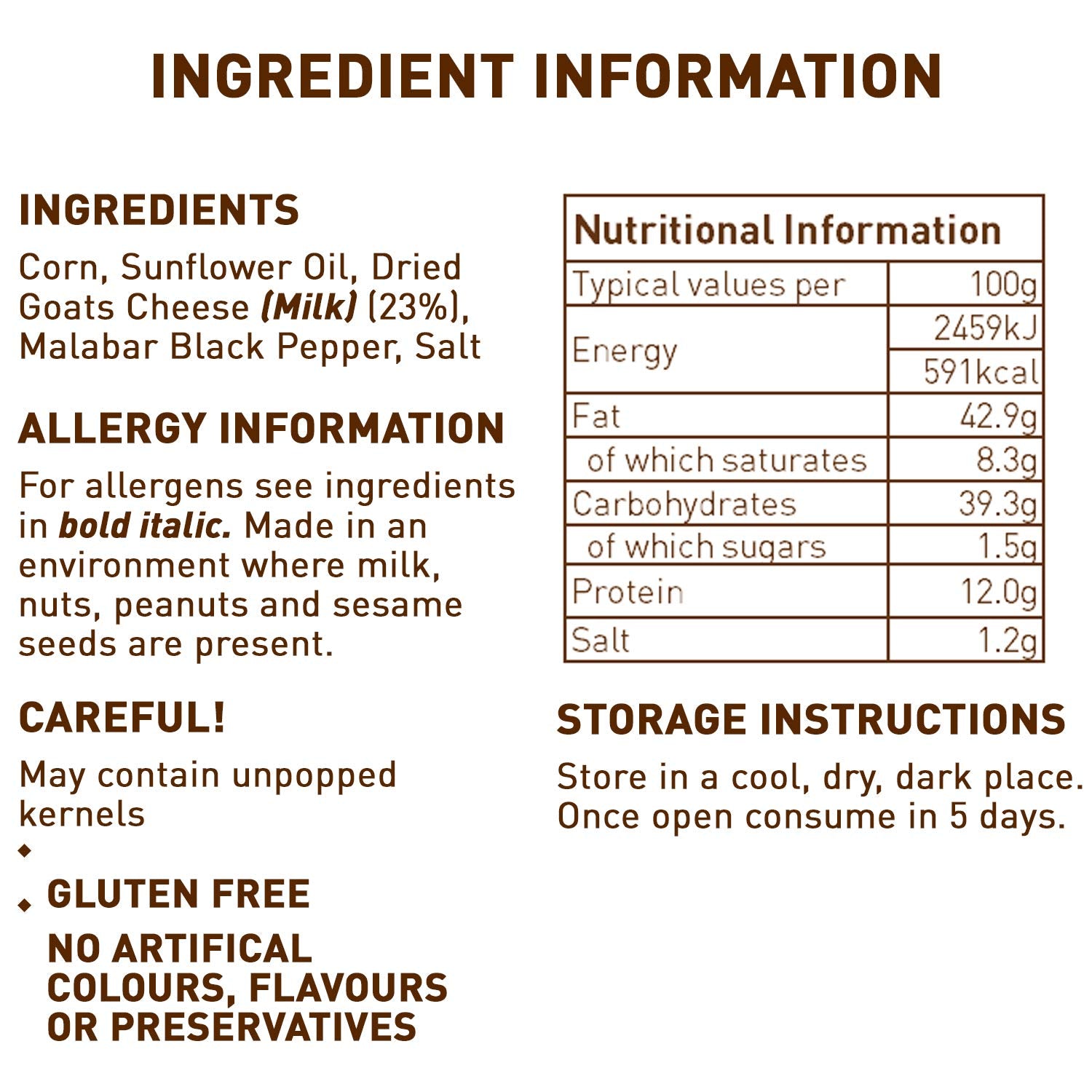 Joe & Seph's Goats Cheese & Black Pepper Popcorn Snack Pack - 1 x 27g Bag