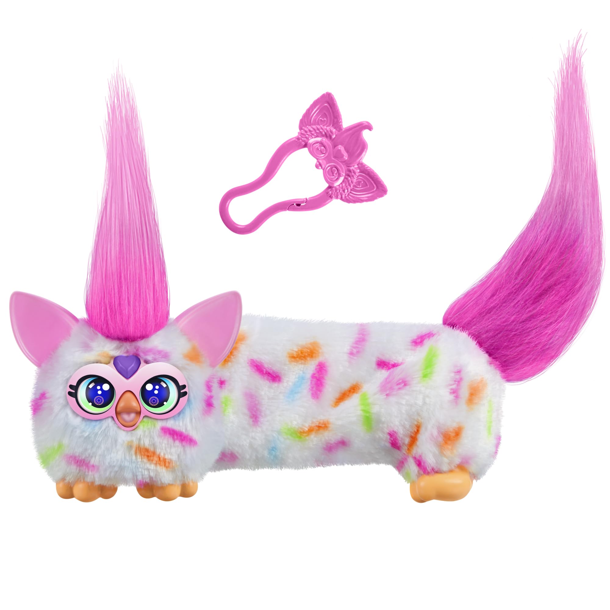 Furby DJ Furblet Berry-Cup-Cake Interactive Plush Toy with Stretchy Body, Music & Keychain Clip 1