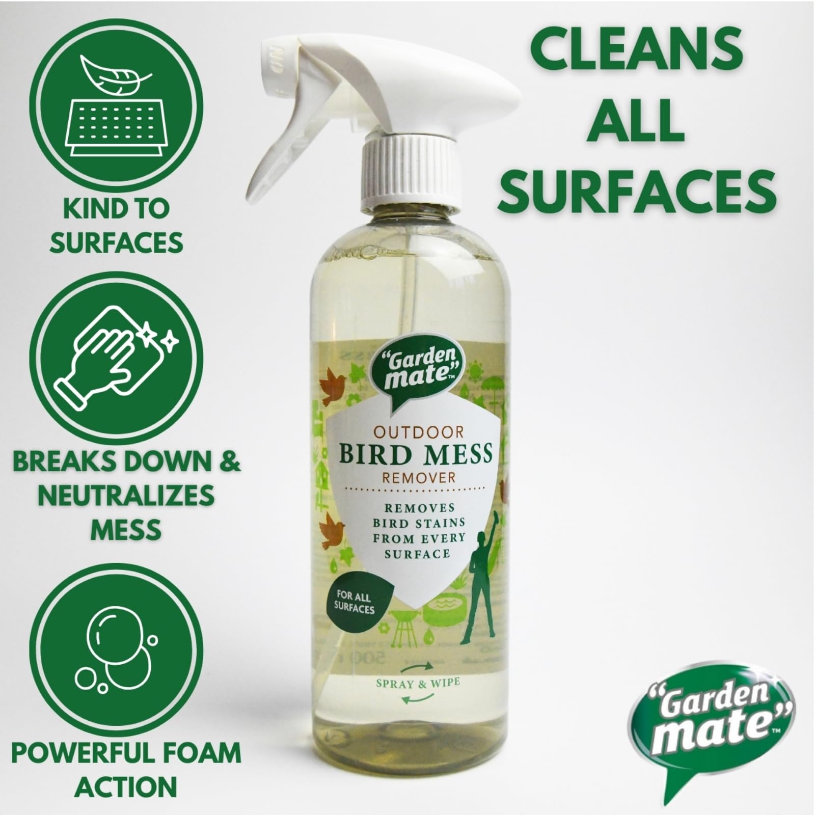 Garden Mate Bird Mess Remover Spray - Powerful Foaming Action | 500ml | No Scent 2