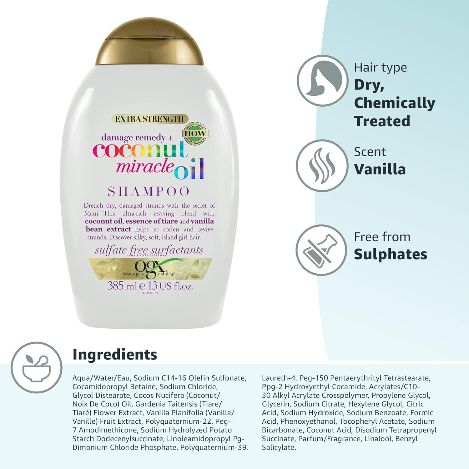 OGX Coconut Miracle Oil Shampoo for Damaged Hair (385ml) 8