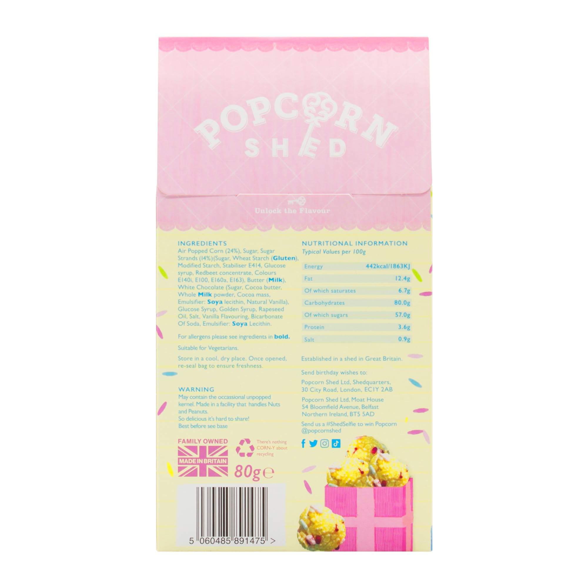 Popcorn Shed Birthday Cake Popcorn - 80g Gift Box | Vegetarian | Natural