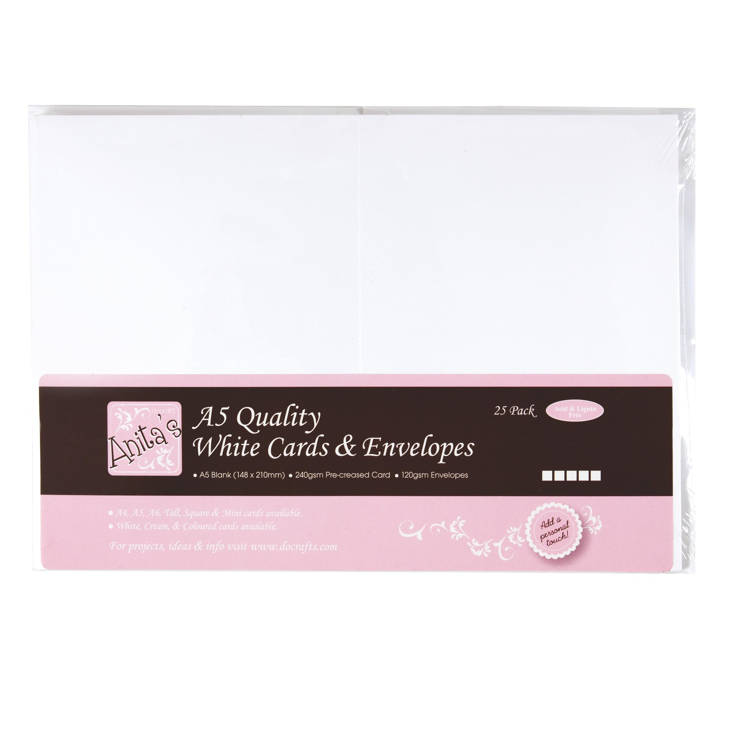 Anita's Plain, Blank Cards & Envelopes, A5, White, Pack of 25, for Home, Wedding, Birthday, Christmas, Thank You, Art & Craft, Scrapbooking Supplies, Baby Shower, Card Making