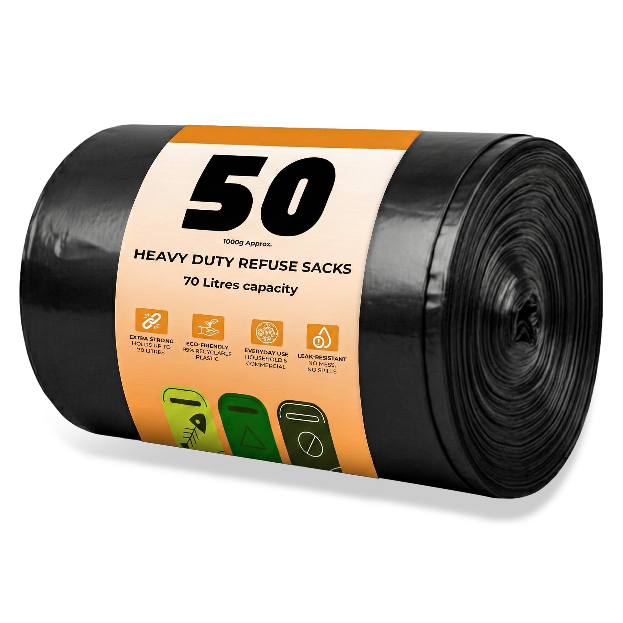 Scott 11 Black Bin Bags - 70L Capacity, 50 Count, 30 Micron Thick, Leak-Resistant