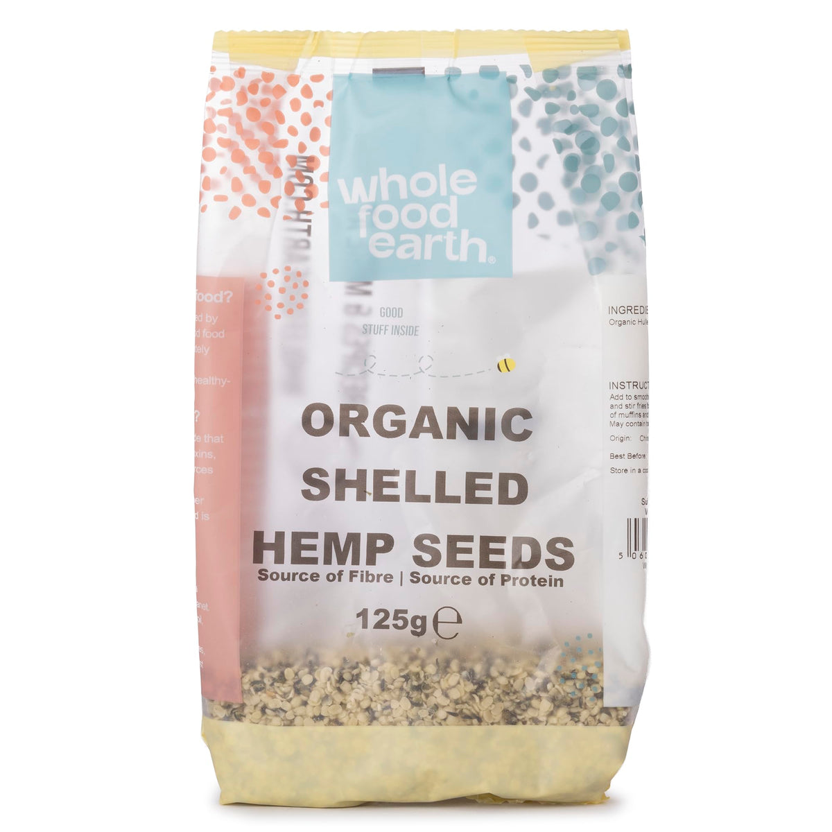 Wholefood Earth Organic Shelled Hemp Seeds - Raw, Hulled, GMO Free, 125g