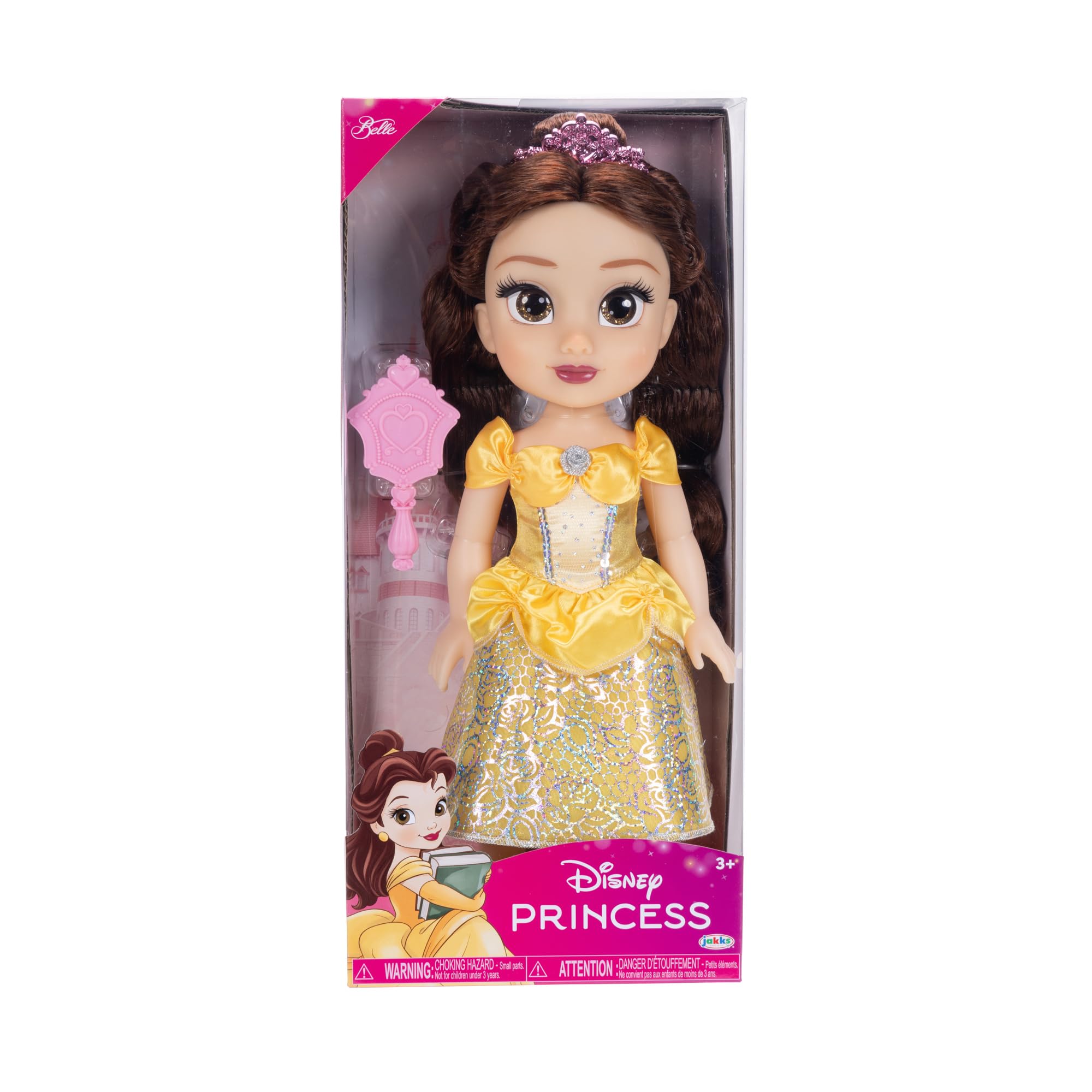 Disney Princess Belle Doll 14”/35cm with Platinum Holofoil Dress, Tiara, Shoes & Brush | Ages 3+ 3