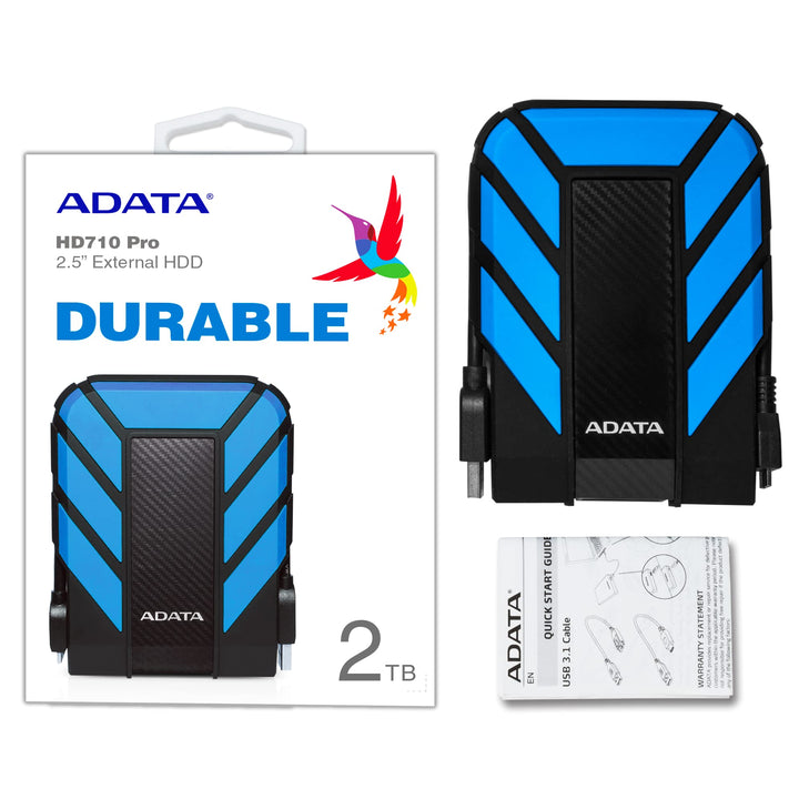 ADATA Dashdrive Durable HD710 Pro External Hard Disk Drive, USB 3.1 (2TB, Blue) - IP68 Waterproof, Military-Grade Shockproof, Triple-Layered Protection