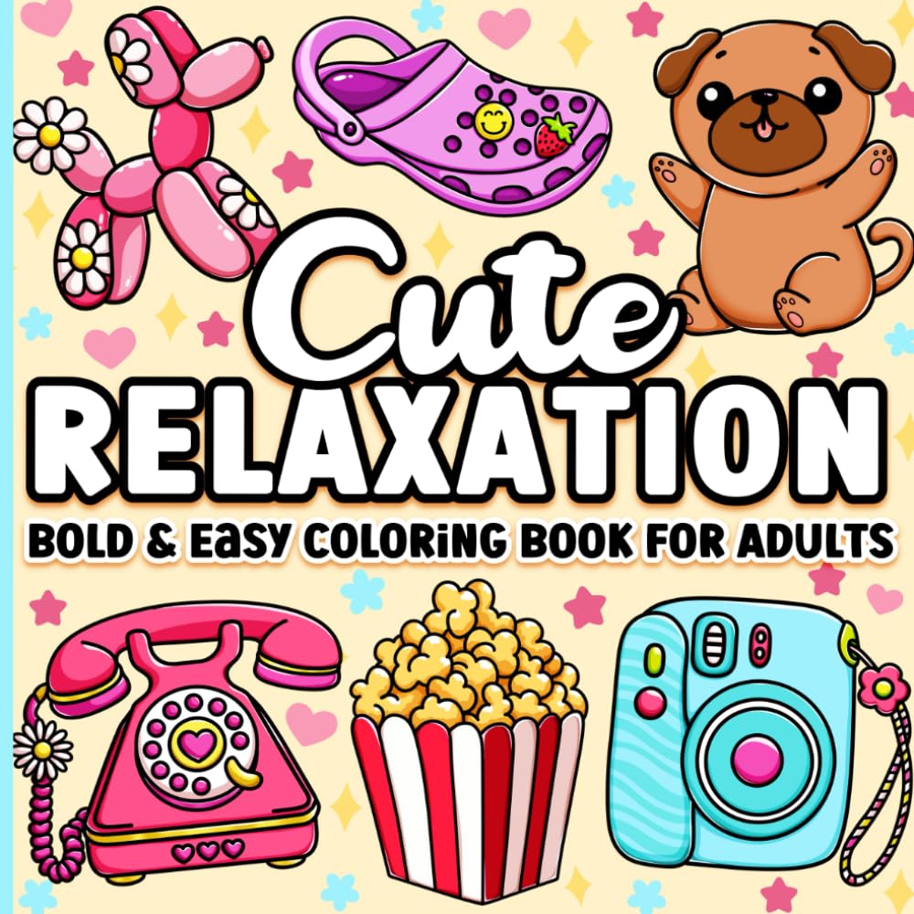 Blue Jewel Books / BJB Publishing Bold and Easy Coloring Book for Adults - Cute Groovy Relaxation | Paperback | 50 Pages