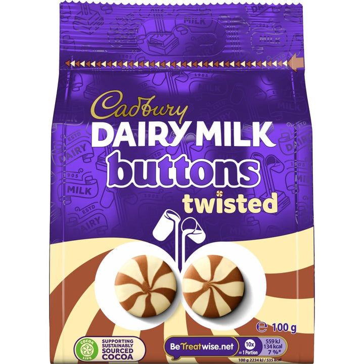 Cadbury Dairy Milk and White Chocolate Buttons Twisted, 10 x 100g Sharing Bags
